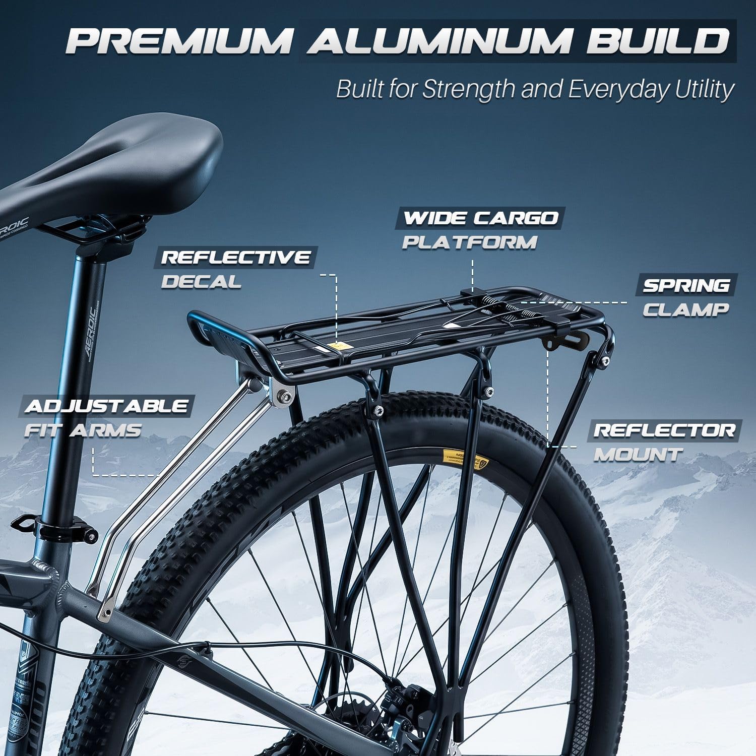Flexzion Bike Cargo Rack, 55 lb Aluminum Rear Rack for 26-28 Inch Bikes