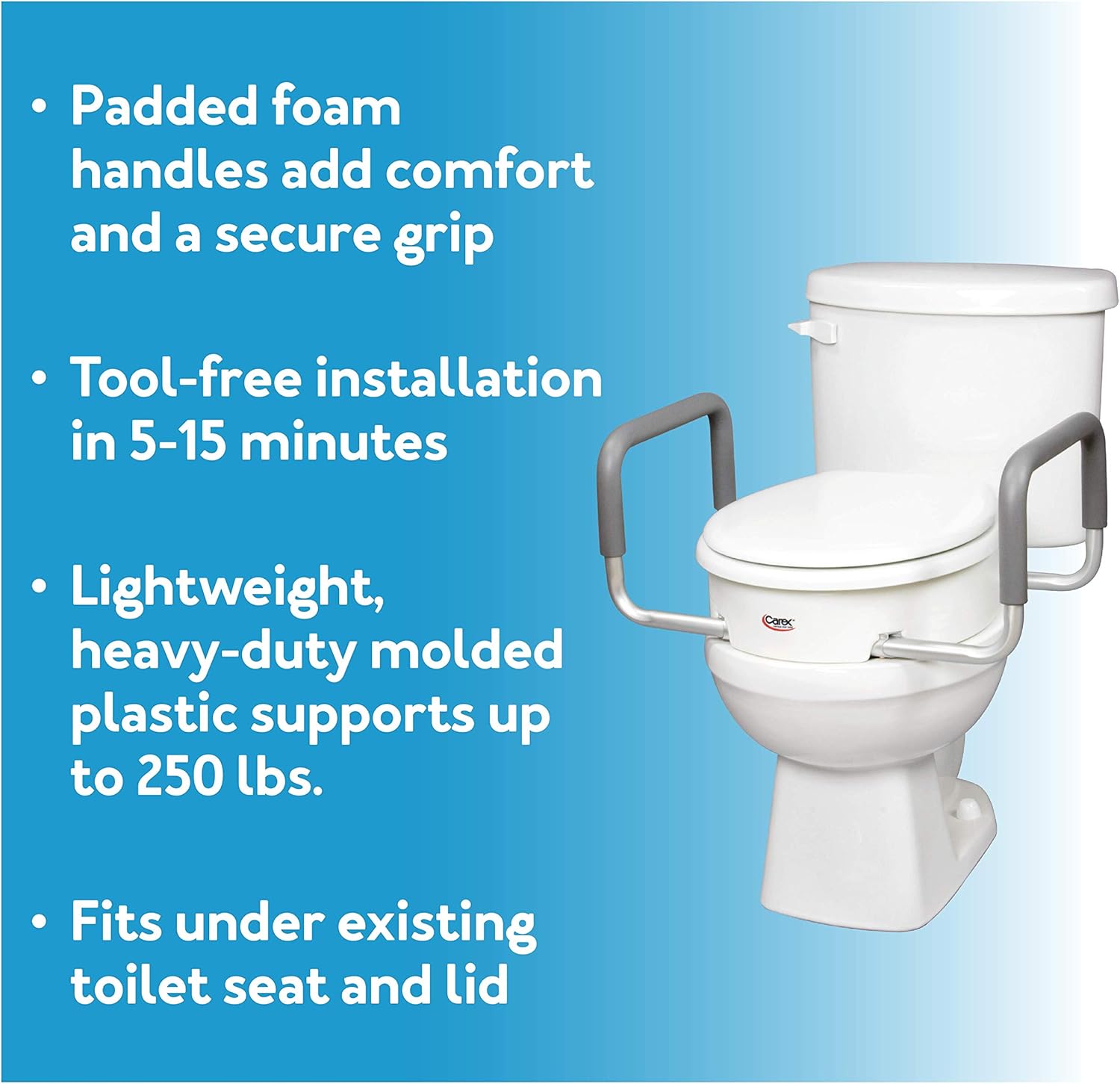Carex 3.5 Inch Raised Toilet Seat with Arms, Round Toilet Seat Riser, 300 lbs Capacity, Elevating and Raising Seat for Elderly and Handicap, Universal