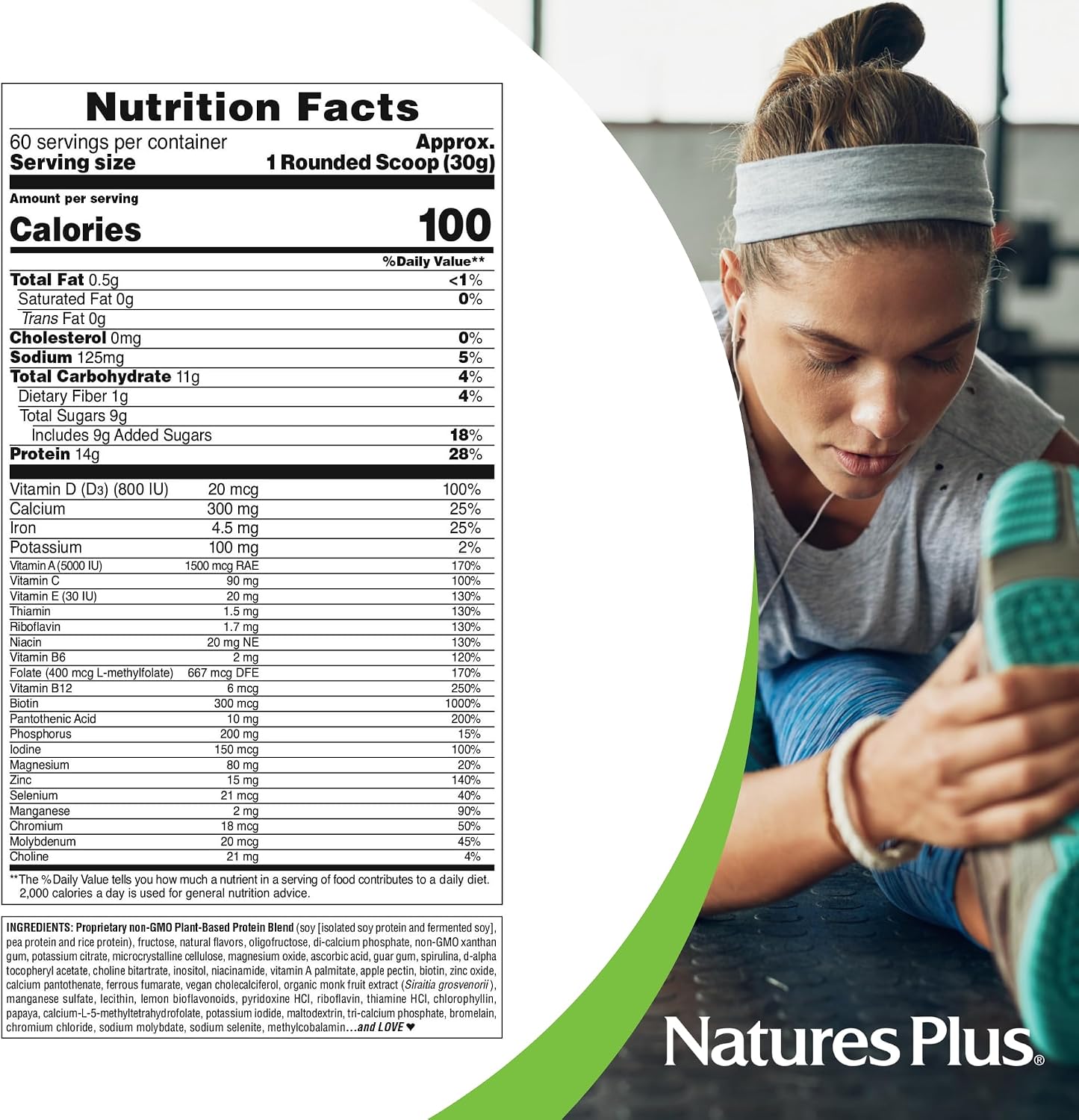 NaturesPlus SPIRU-TEIN, Vanilla - 1.06 lbs - Spirulina Protein Powder - Vitamins & Minerals for Energy - Vegetarian, Gluten Free - 16 Servings