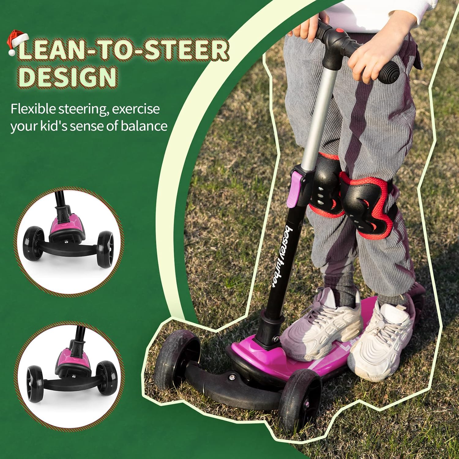 besrey 3 Wheel Scooter for Kids Ages 3-10 with 4 Adjustable Height