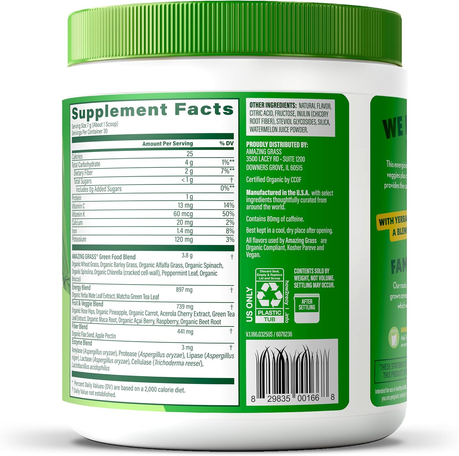 Amazing Grass Super Greens Powder Energy Lemon Lime, 30 Servings | Organic Energy Greens Powder with Plant-Based Caffeine, Yerba Mate & Green Tea Leaf for Sustained Energy & Focus