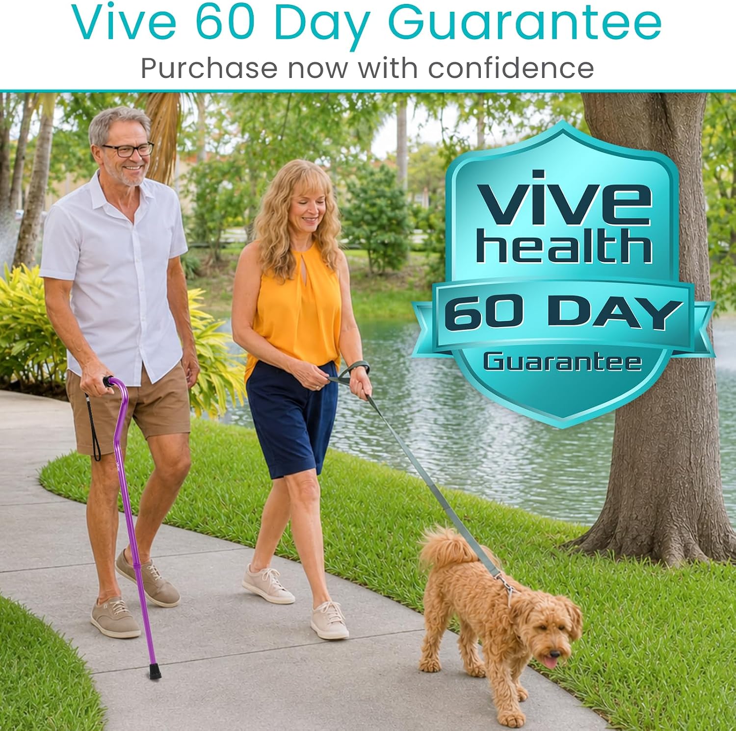 Vive Walking Cane for Women, Men, Elderly - Patented Offset Grip - Lightweight Adjustable Walking Aid with a Non-Slip Tip - Sturdy Balancing Mobility Aid for Seniors