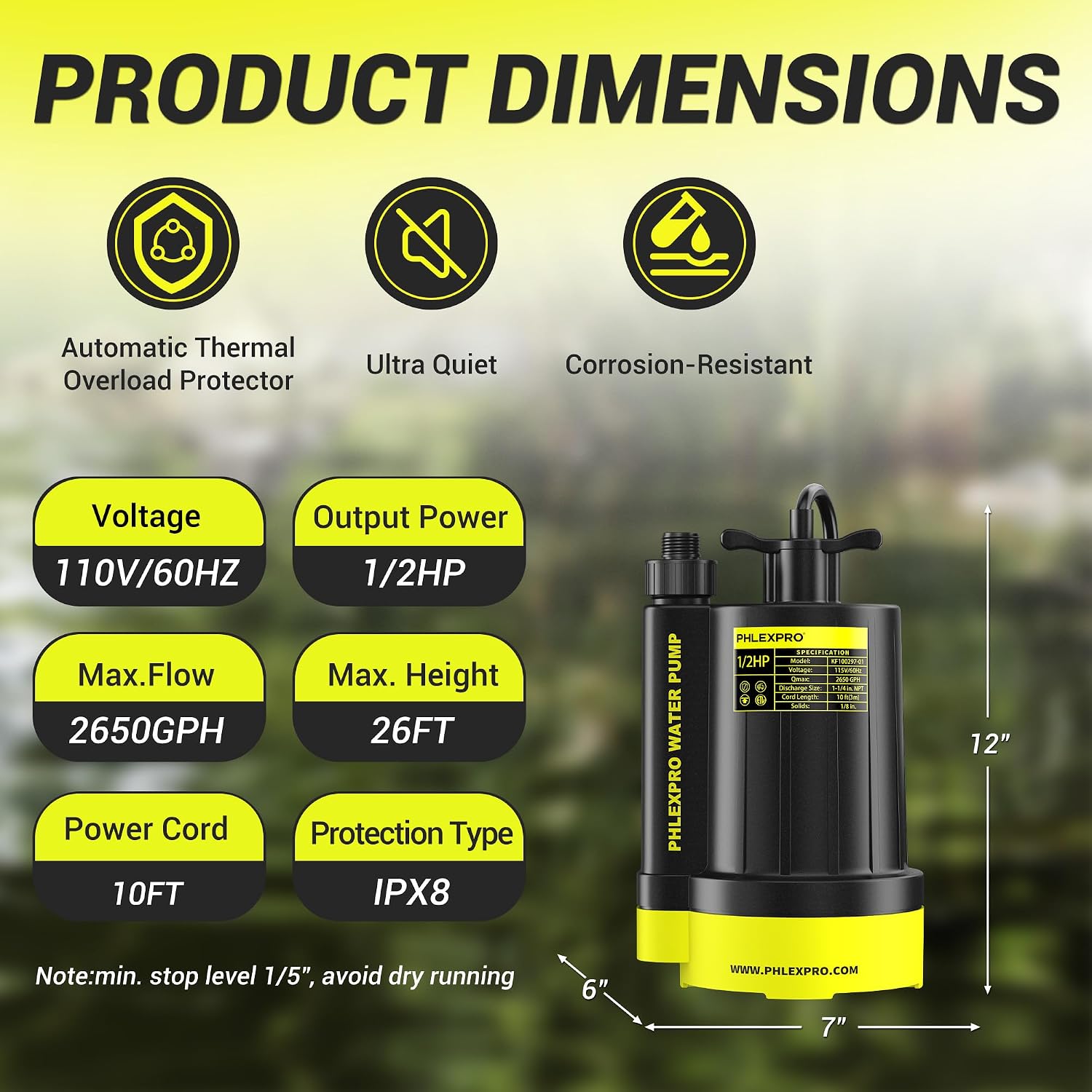 1/2HP Automatic Submersible Sump Pump, 5300 GPH Water Pump | 3/4" Garden Hose Check Valve Adapter, 2650 GPH Water Removal for Swimming Pool Cover Hot Tubs Flooded House Basement