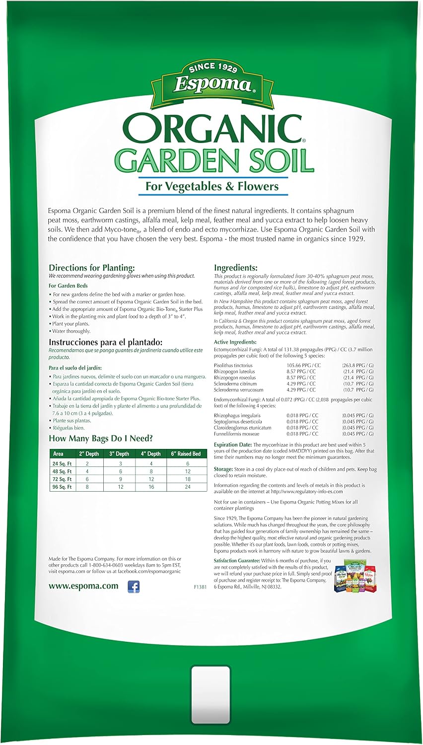 Espoma Organic Vegetable & Flower Garden Soil Natural and Organic in Ground Planting Mix. Use When Planting & Transplanting. for Organic Gardening.