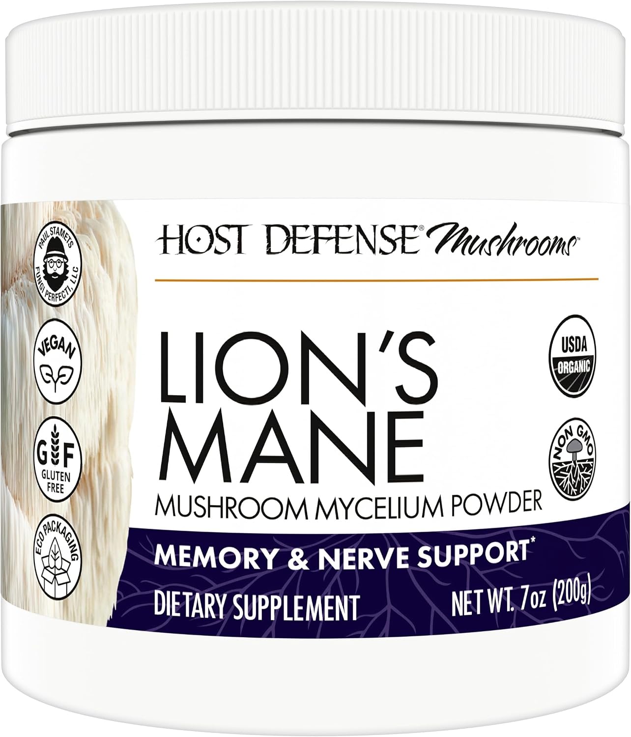 Host Defense Lion's Mane Powder - Brain Health Support Supplement - Mushroom Supplement to Support Focus & Memory Function - Immune & Nervous System Support Supplement - 3.5 oz (66 Servings)*