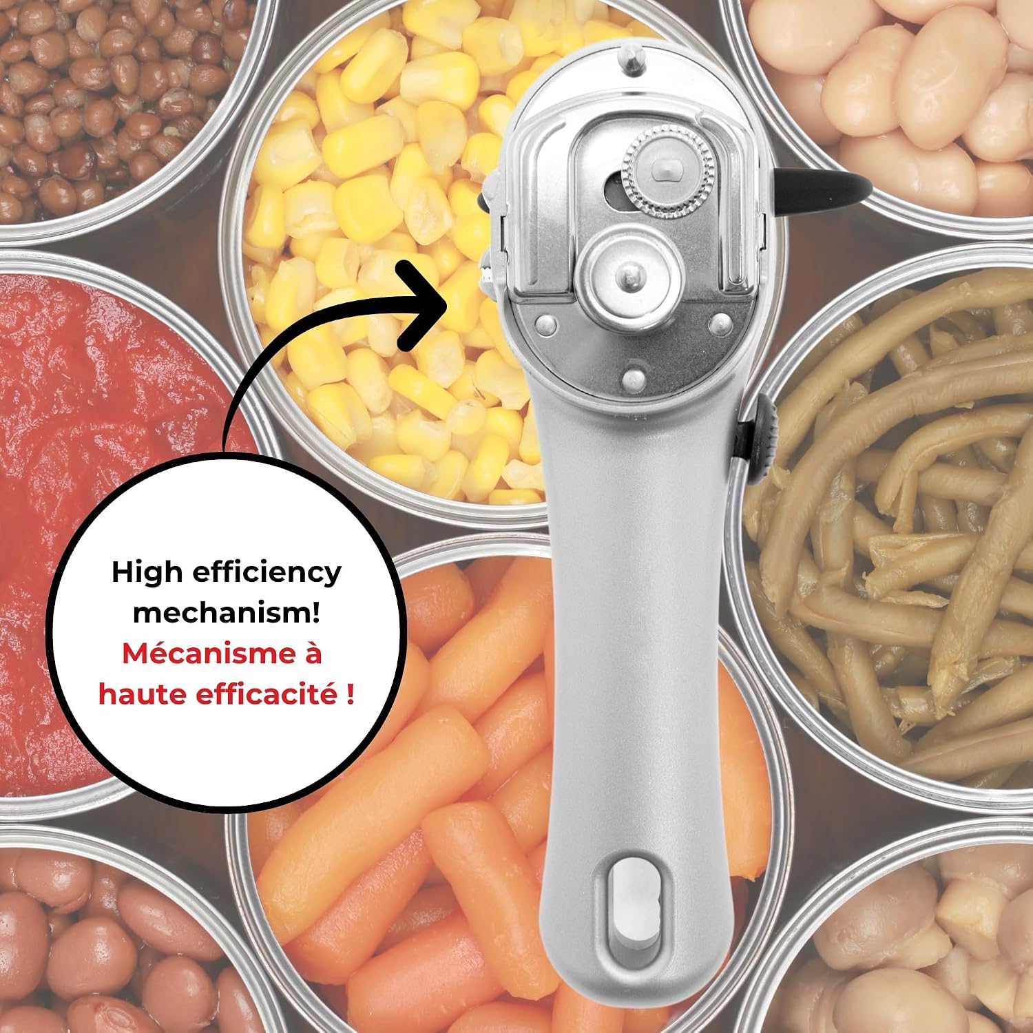 Starfrit Securimax Auto Can Opener, Patented Safe Edge Technology with Lid Lifter, Leaves No Sharp Edges on Lid & Can, Ambidextrous Use