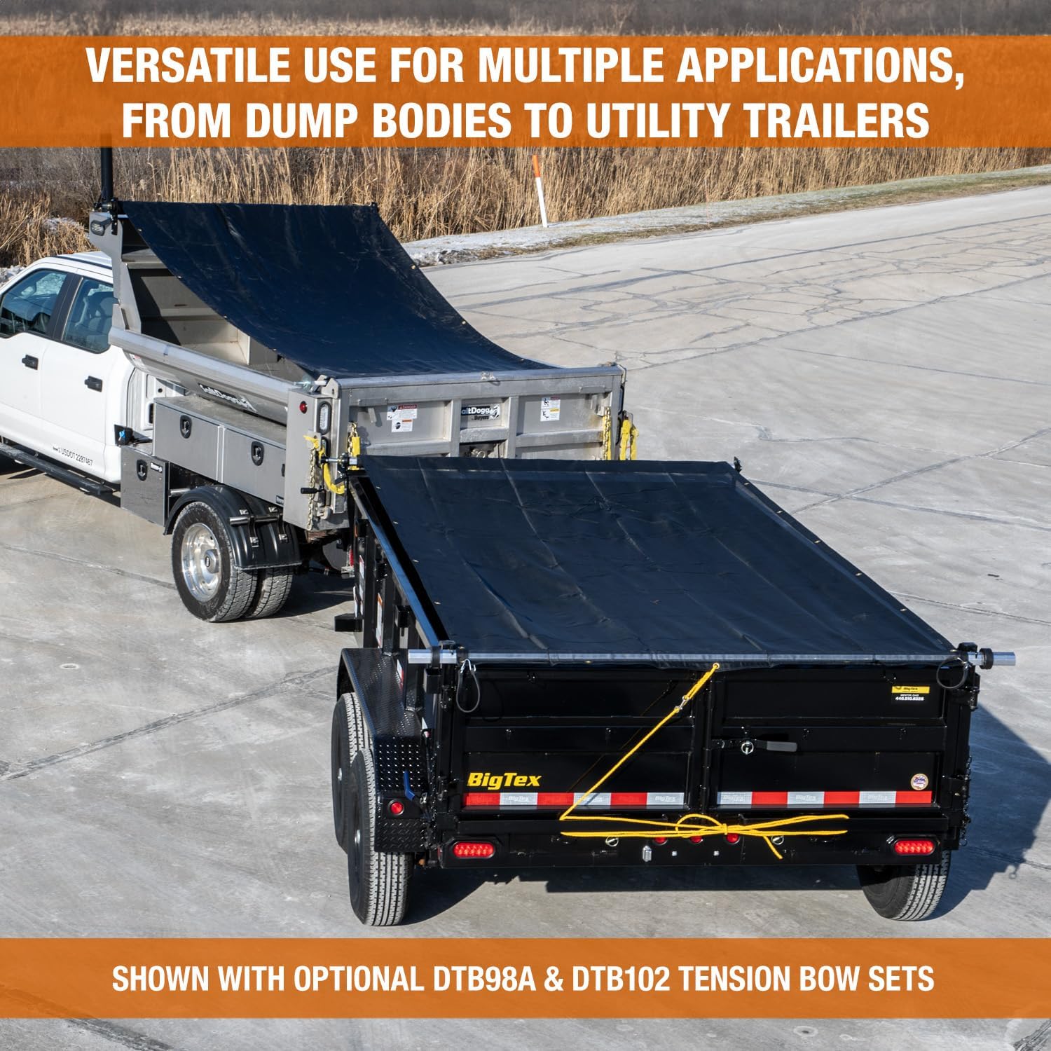 Buyers Products DTR7018 Aluminum Tarp System with Mesh Tarp, 7 x 18 Feet – Dump Body Tarp Kit, Dump Trailer Accessories, Heavy Duty Double-Stitched Hems, Brass Grommets, Telescoping Roller