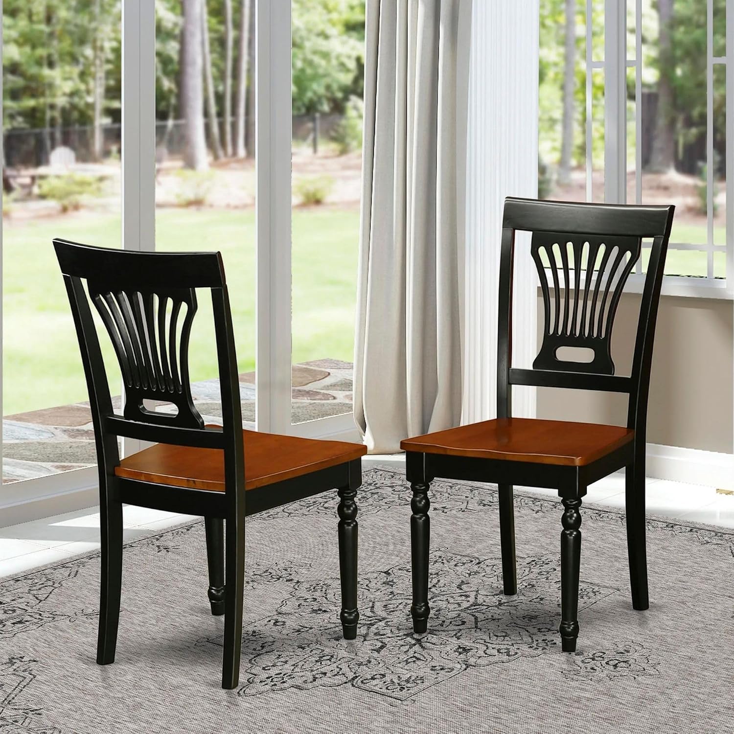 East West Furniture PVC-WHI-W Plainville Dining Chairs - Stylish Back Wood Seat Kitchen Chairs, Set of 2, Buttermilk & Cherry