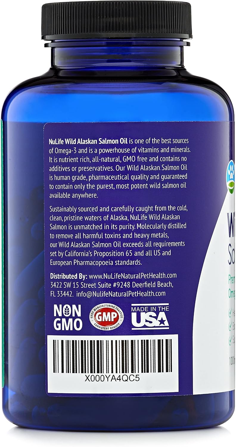 Pure Wild Alaskan Salmon Oil for Dogs, Omega 3 Fish Oil Supplement for Healthy Skin & Shiny Coat, Prevents Itchy Skin, Skin Allergies & Shedding