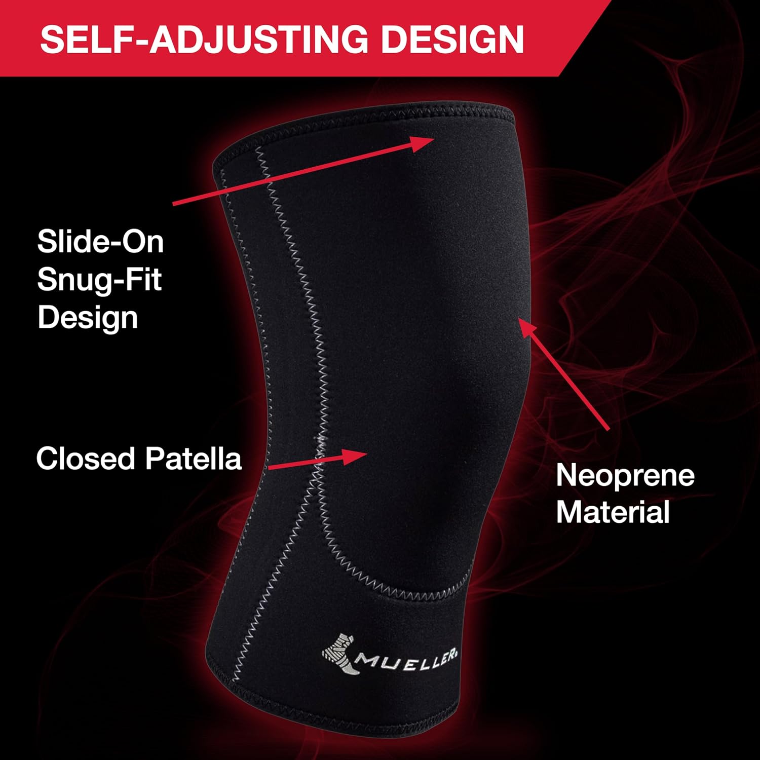 Mueller Sports Medicine Closed Patella Knee Sleeve, Knee Pain Relief Support for Men and Women, Ideal for Arthritis, Sprains, Black