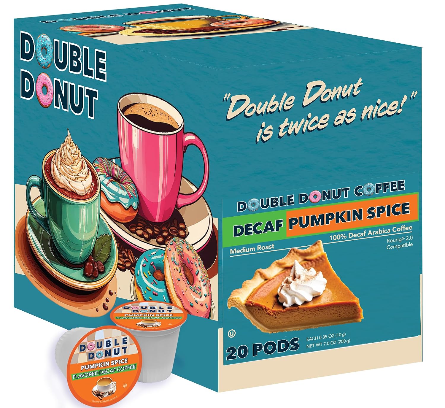 Double Donut Coffee Double Donut Medium Roast Decaf Coffee Pods, Classic, for Keurig K-Cup Machines, 24 Single-Serve Capsules per Box