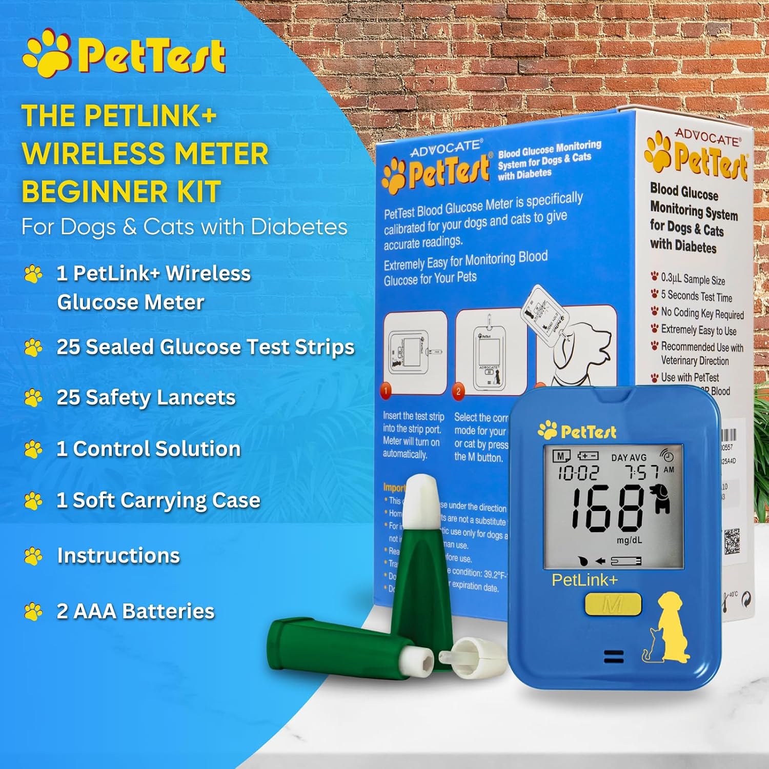 PetTest Genteel Glucose Monitor Kit for Dogs and Cats, Pain-Free Testing