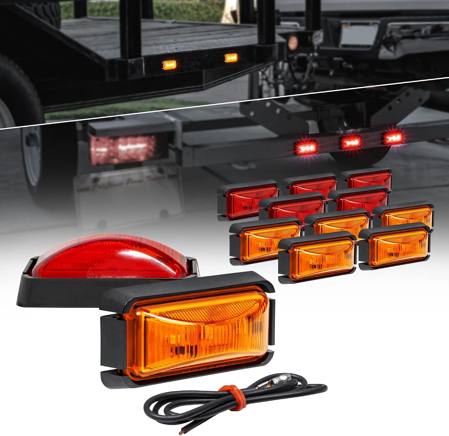 TRUE MODS 2pc 2.5" Amber Rectangle LED Trailer Marker Lights for Truck RV
