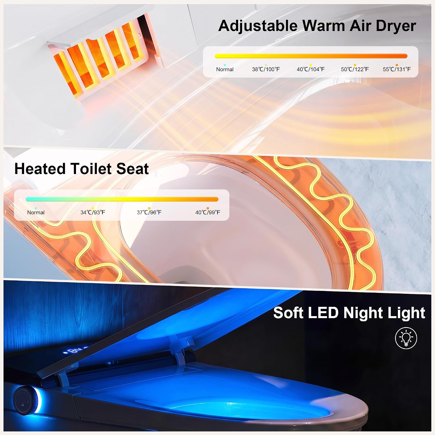 Smart Toilet with Built-in Bidet, One Piece Tankless Electric Bidet Toilet, Heated Seat & Warm Dryer, Auto Lid, Walk-Away Flush, Foot Sensor