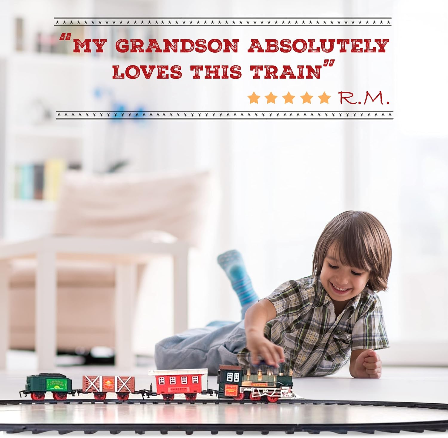 Electric Train Set for Kids Ages 4-8 | Train Set for Kids Ages 4-8 | Battery Powered Trains Sets with Lights & Sounds, Steam Locomotive Engine