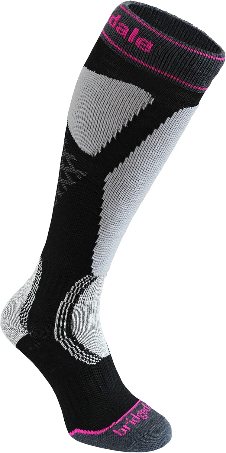 Bridgedale Womens Control Fit II Merino Fusion Winter Sport Socks, Large, Black/Light Grey with Sock Ring