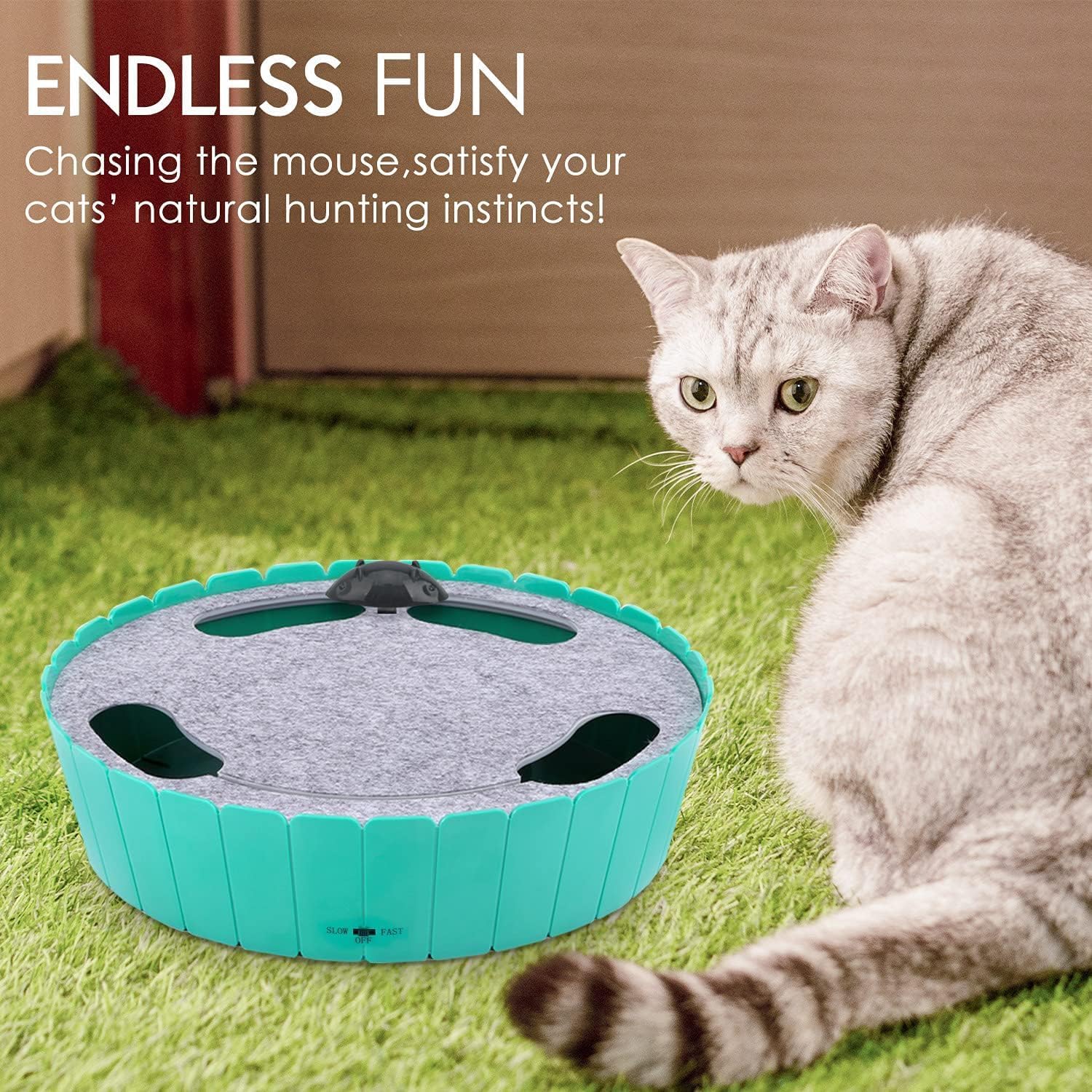 Pawaboo Interactive Cat Toy with Running Mouse, Automatic Track Kitten Toy | Electronic Motion Cat Toy for Indoor Cats, Pop and Play Hide Seek Cats Toys Hunting Mouse for Kitty Play Exercise, Green