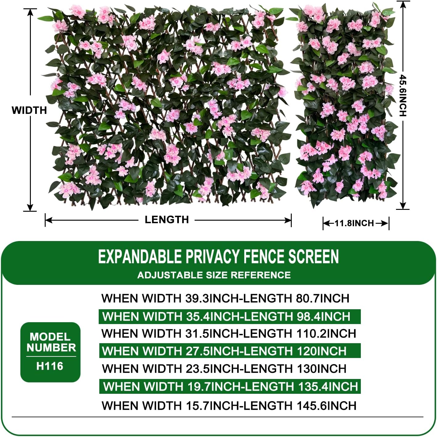 Expandable Fence Privacy Screen for Balcony Patio Outdoor,Decorative Faux Ivy Fencing Panel,Artificial Hedges (Single Sided Leaves)……