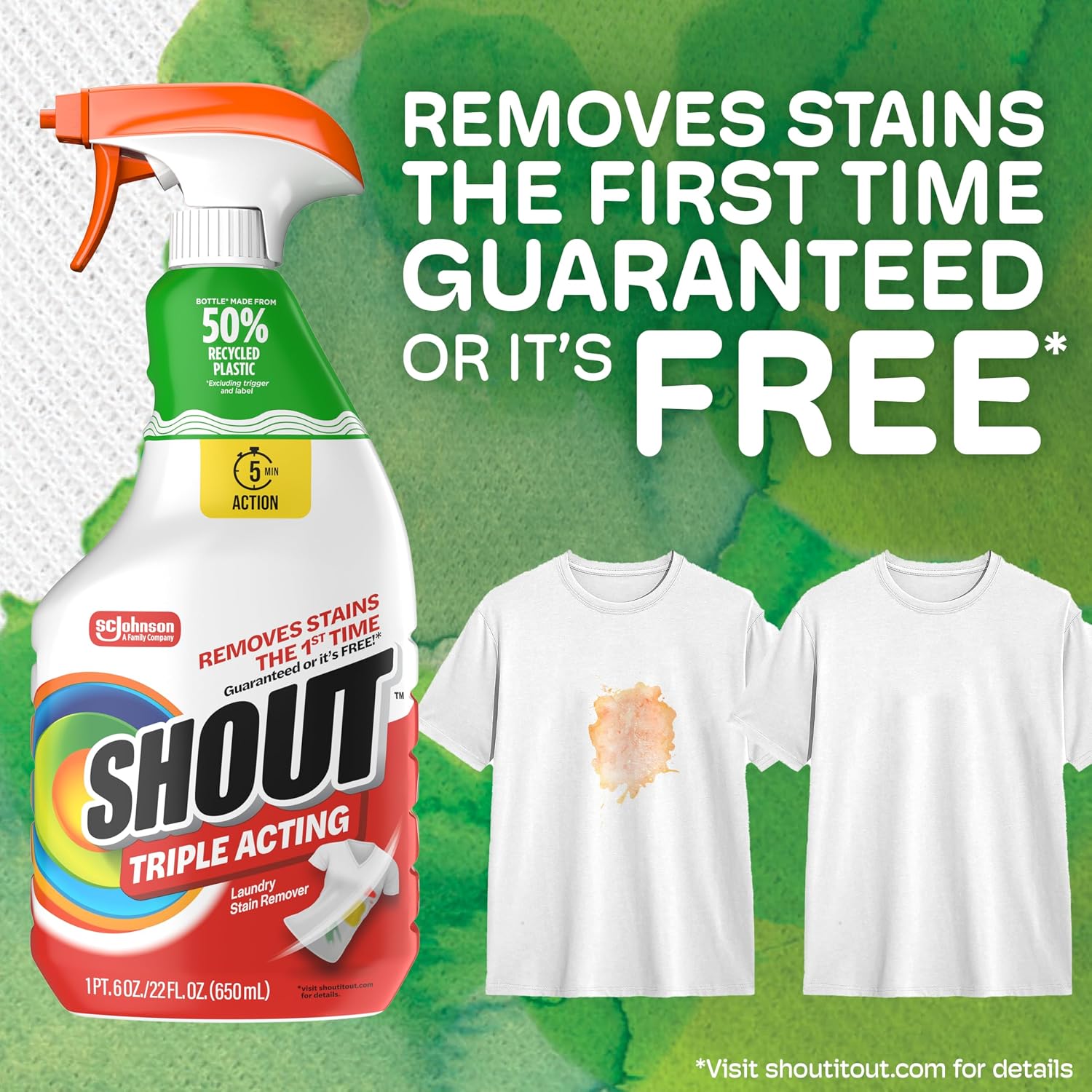 Shout Triple-Acting Laundry Stain Remover for Everyday Stains Liquid Refill, 60 Fl Oz