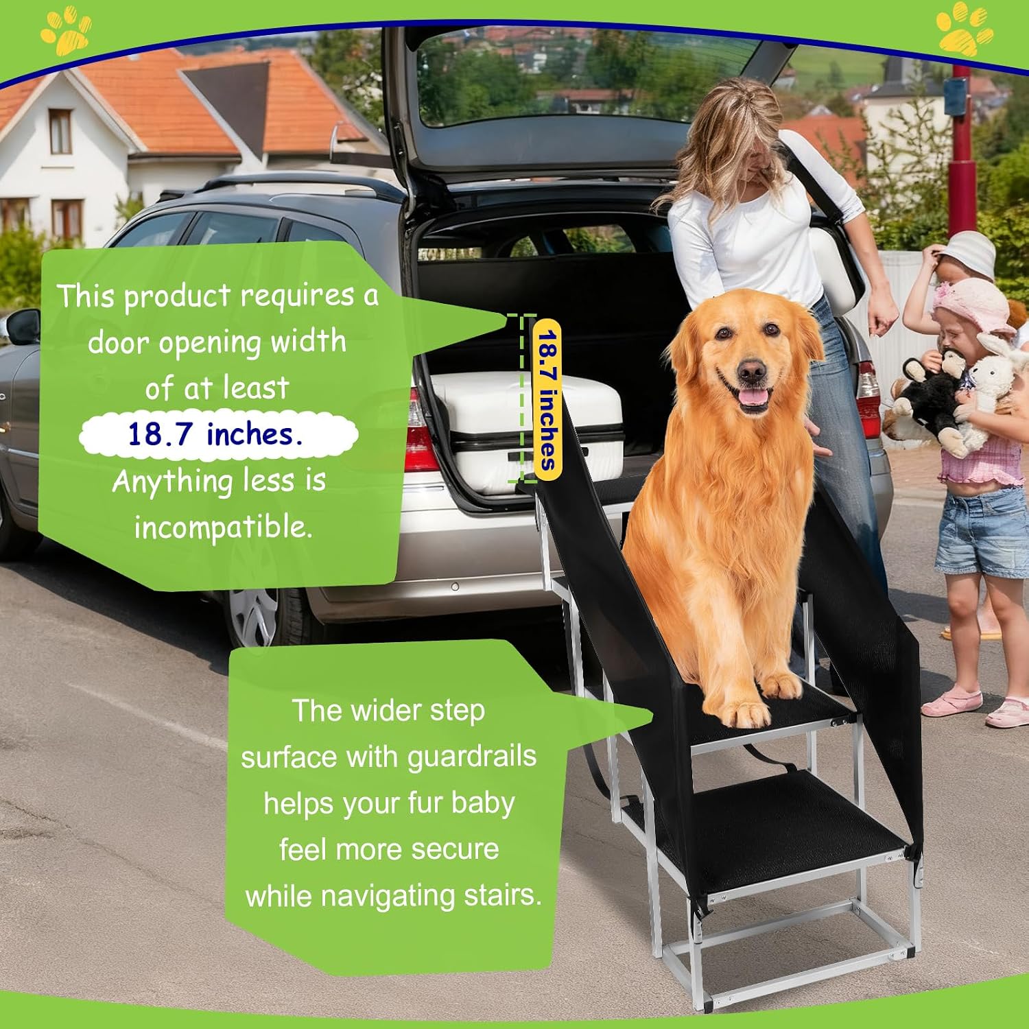 Deergym Dog Stairs for Large Dogs - 5 Step Wide 16in High 34in Foldable Dog Ramp for Car Non-Slip Surface Support up to 230lbs - Suitable for SUV,Truck, Sofas, Bed