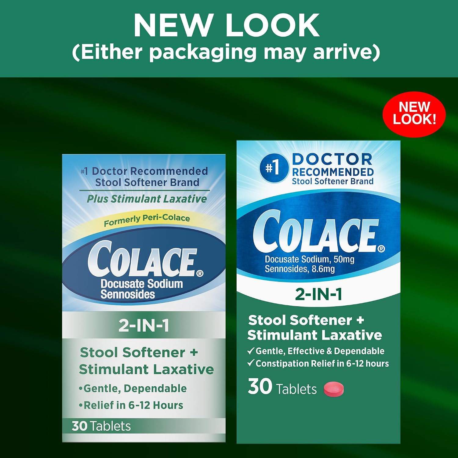 Colace 2-in-1 Stool Softener Plus Stimulant Laxative Tablets, 60 Count