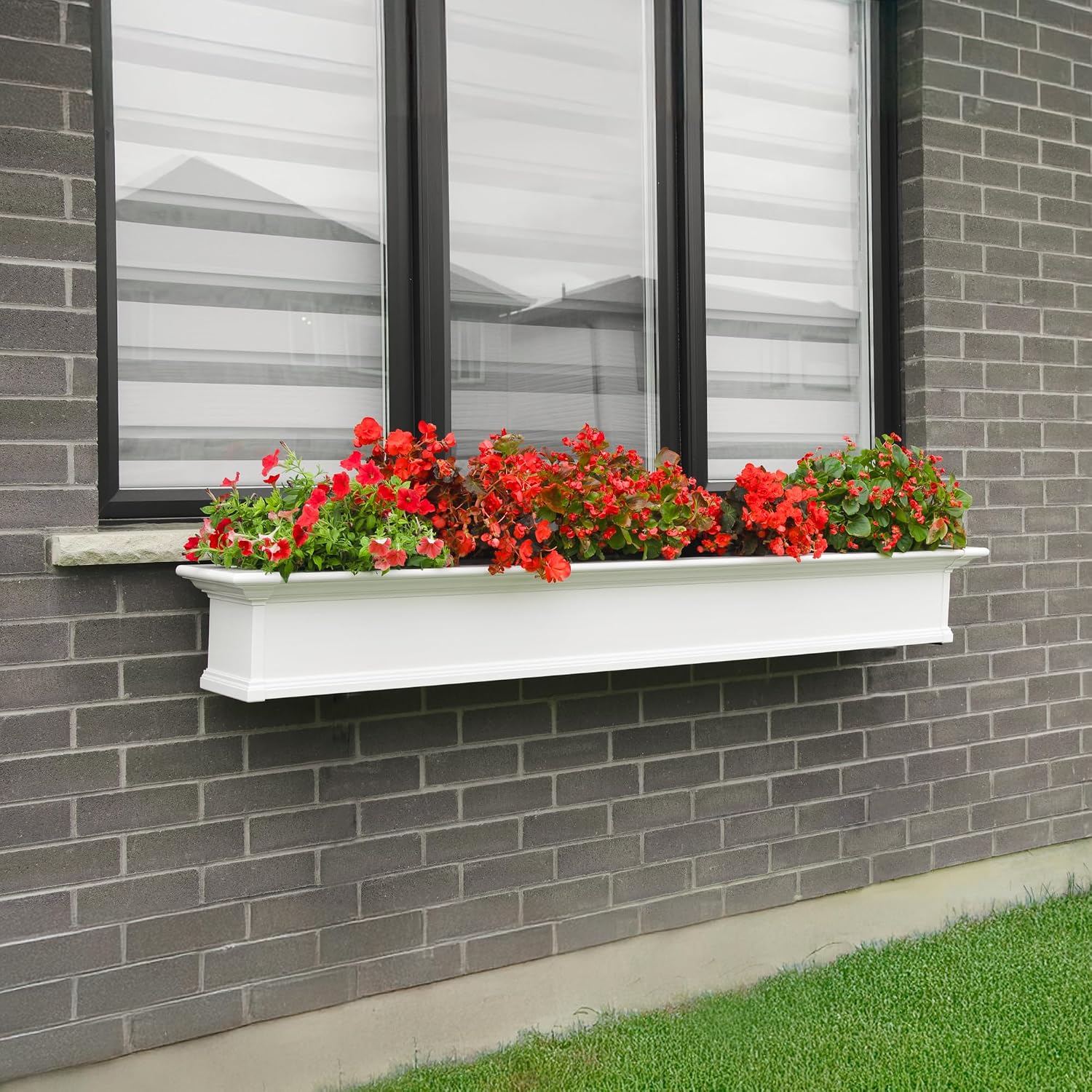Mayne Yorkshire 60in Self-Watering Rectangular Window Box Planter, White | Self-watering, All season, Fade resistant, Customizable, Mounting brackets included, Built-in overflow, 15-year warranty
