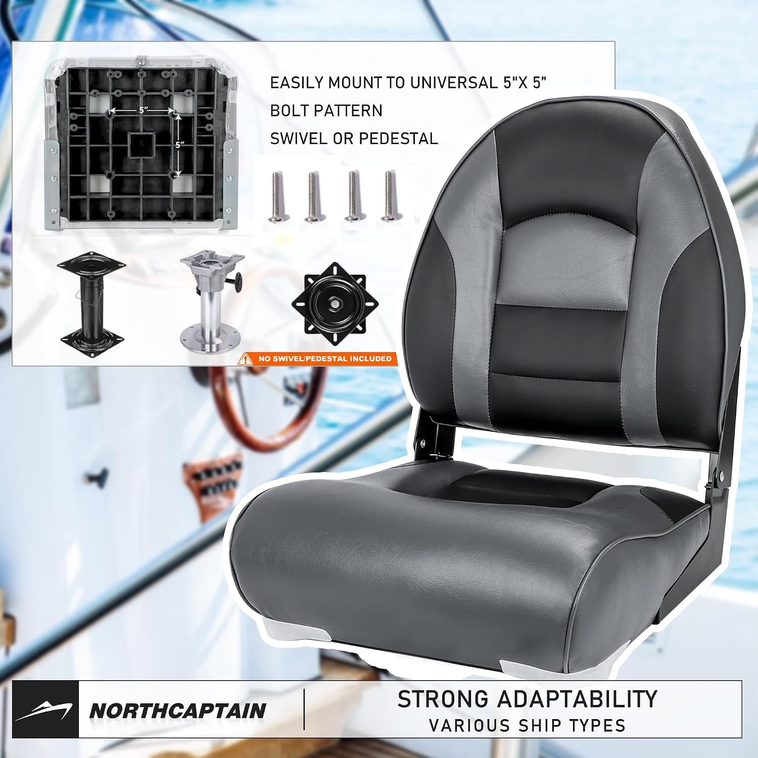 NORTHCAPTAIN Deluxe A Pair of Marine High Back Folding Boat Chair Fishing Boat Seat, for Fishing, Bass/Jon/Pontoon Boat Chairs
