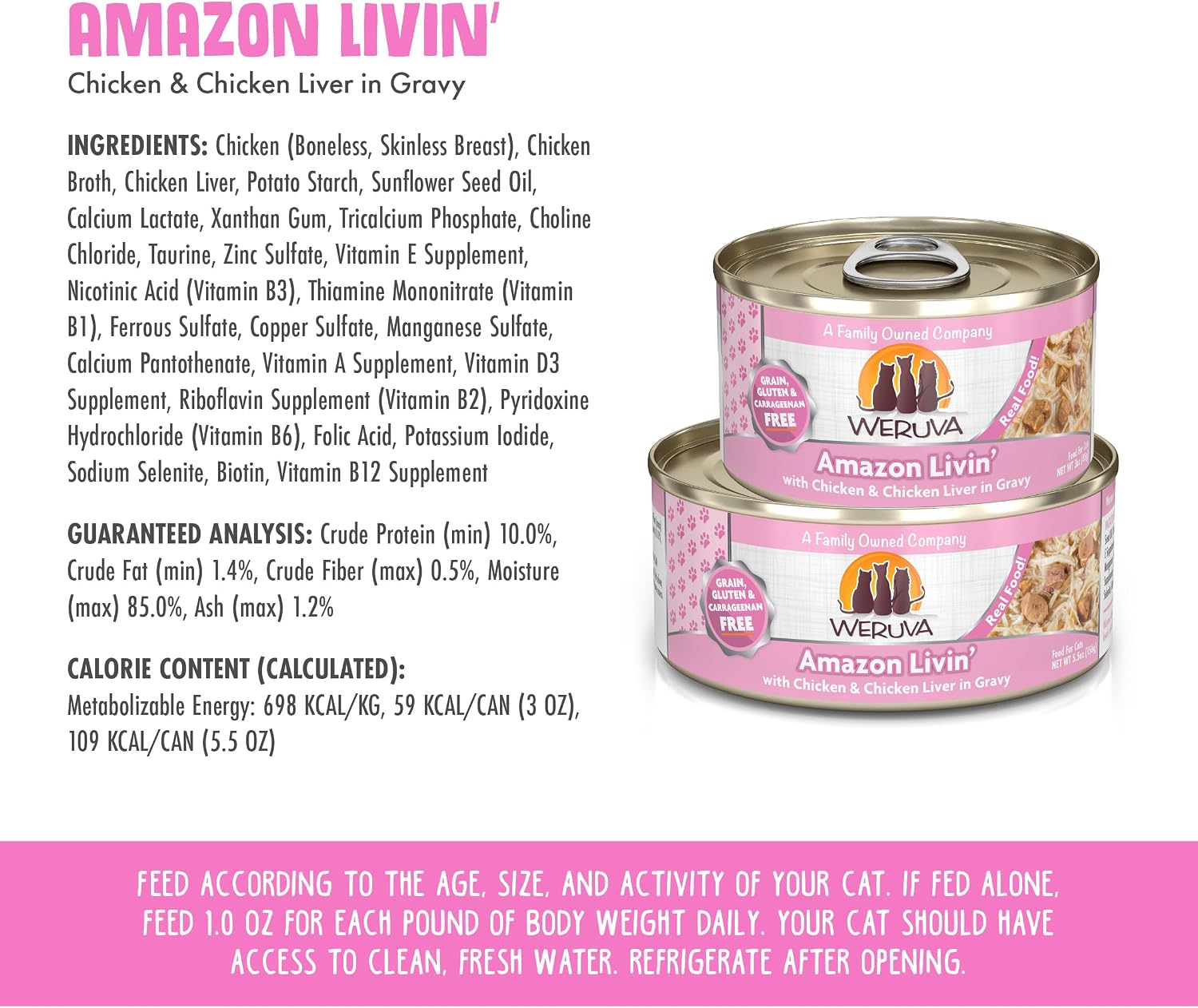 Weruva Classic Cat Food, Paw Lickin’ Chicken with Chicken Breast in Gravy, 3oz Can (Pack of 24)