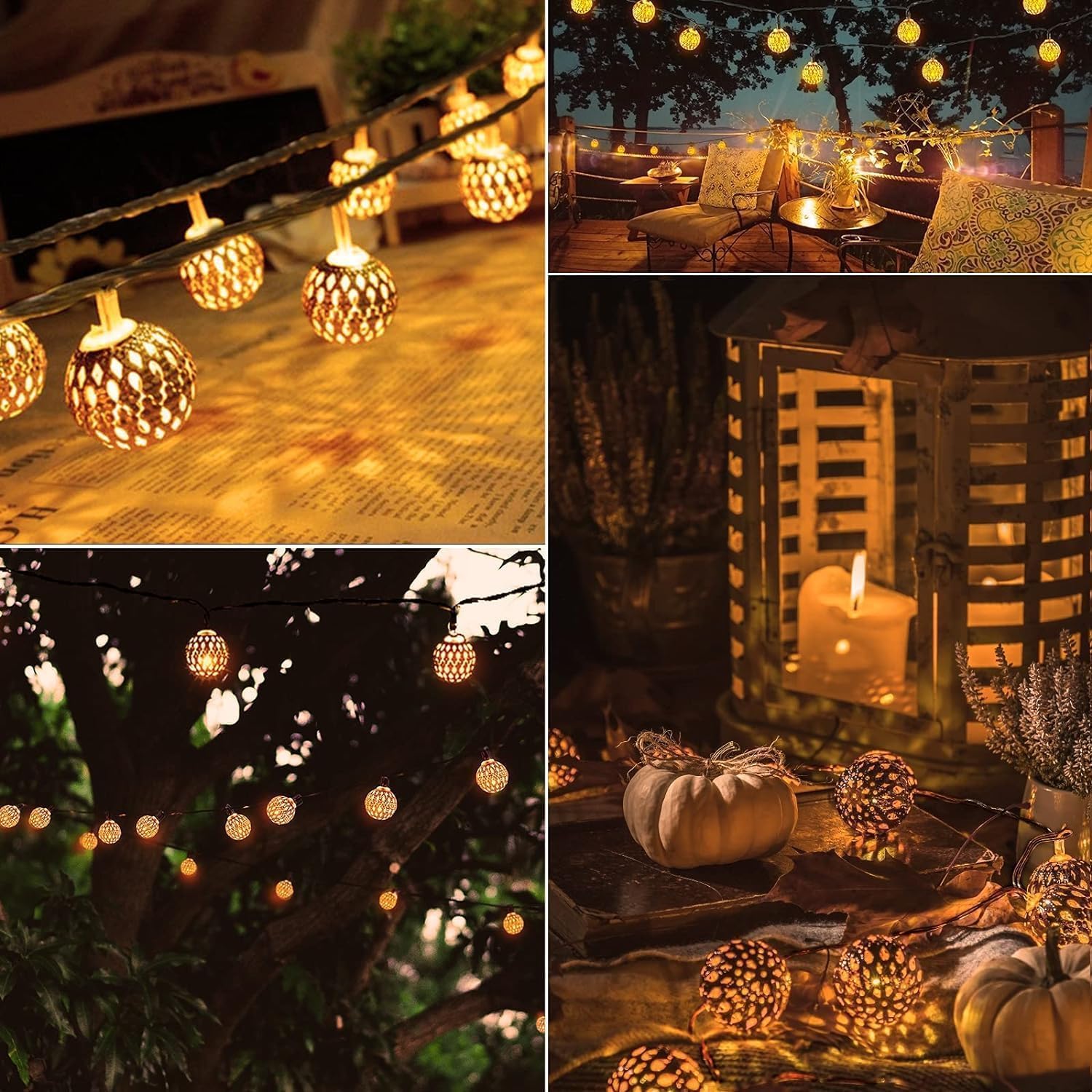 Brightown Solar String Lights Outdoor 60 Led 35.6 Feet Crystal Globe Lights with 8 Lighting Modes