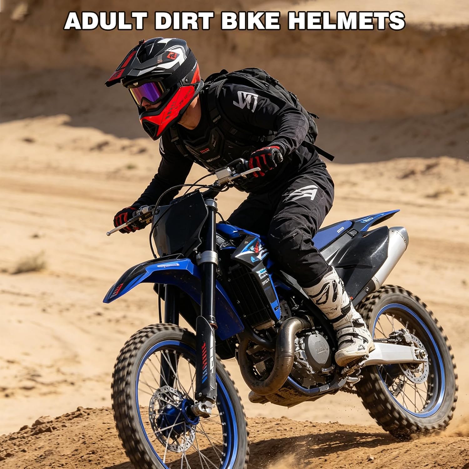 Adult Dirt Bike Helmet DOT Approved,WS901 Full Face Motocross Set | Includes Goggles Gloves,adjustable visor and washable liner for UTV MX Dirtbike ATV OffRoad