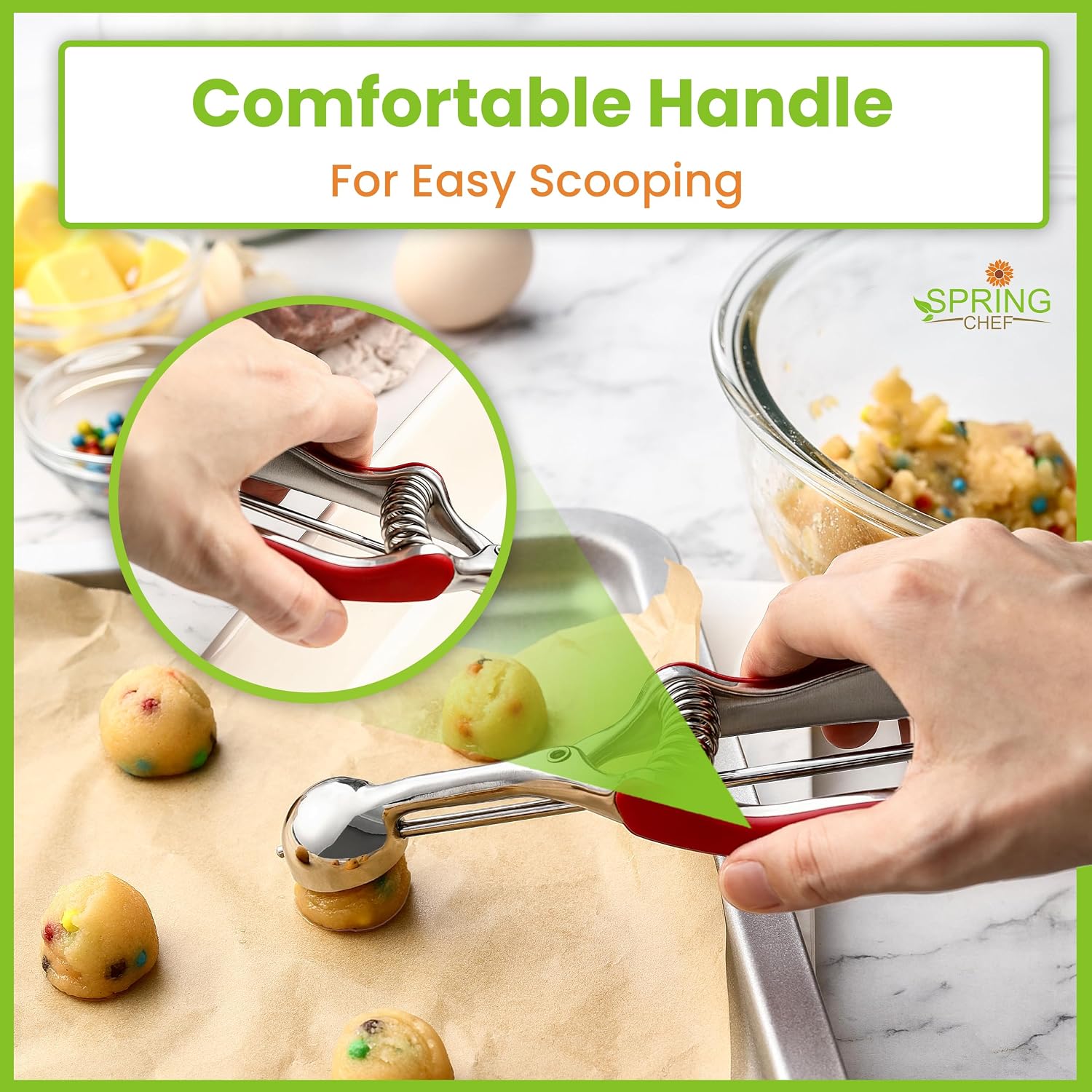 Spring Chef Medium Stainless Steel Cookie Scoop, #40, 1.7 Tablespoon, Black