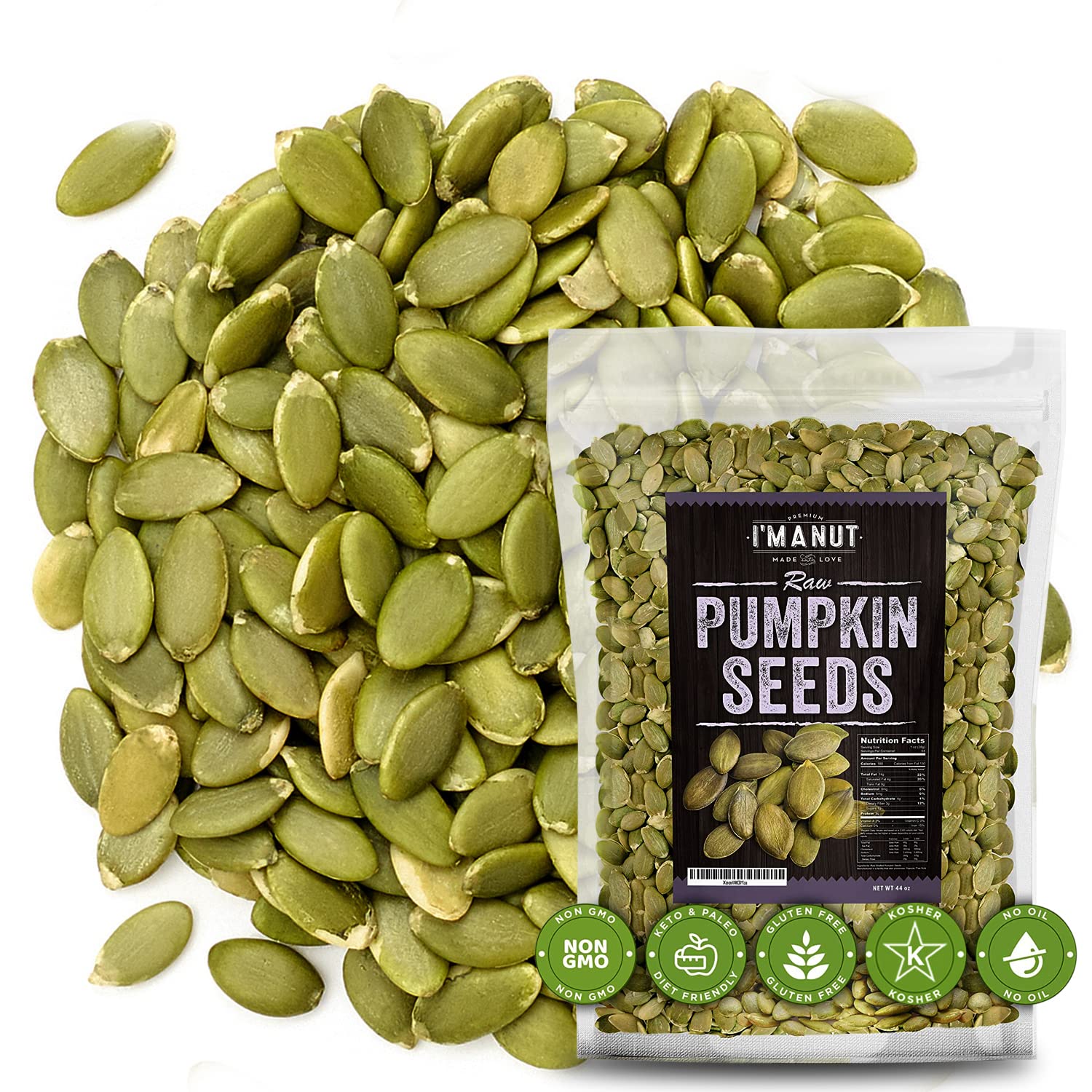 Raw Pumpkin Seeds 3 lb, Pepitas, No Shell, Unsalted, Kosher, Non-GMO