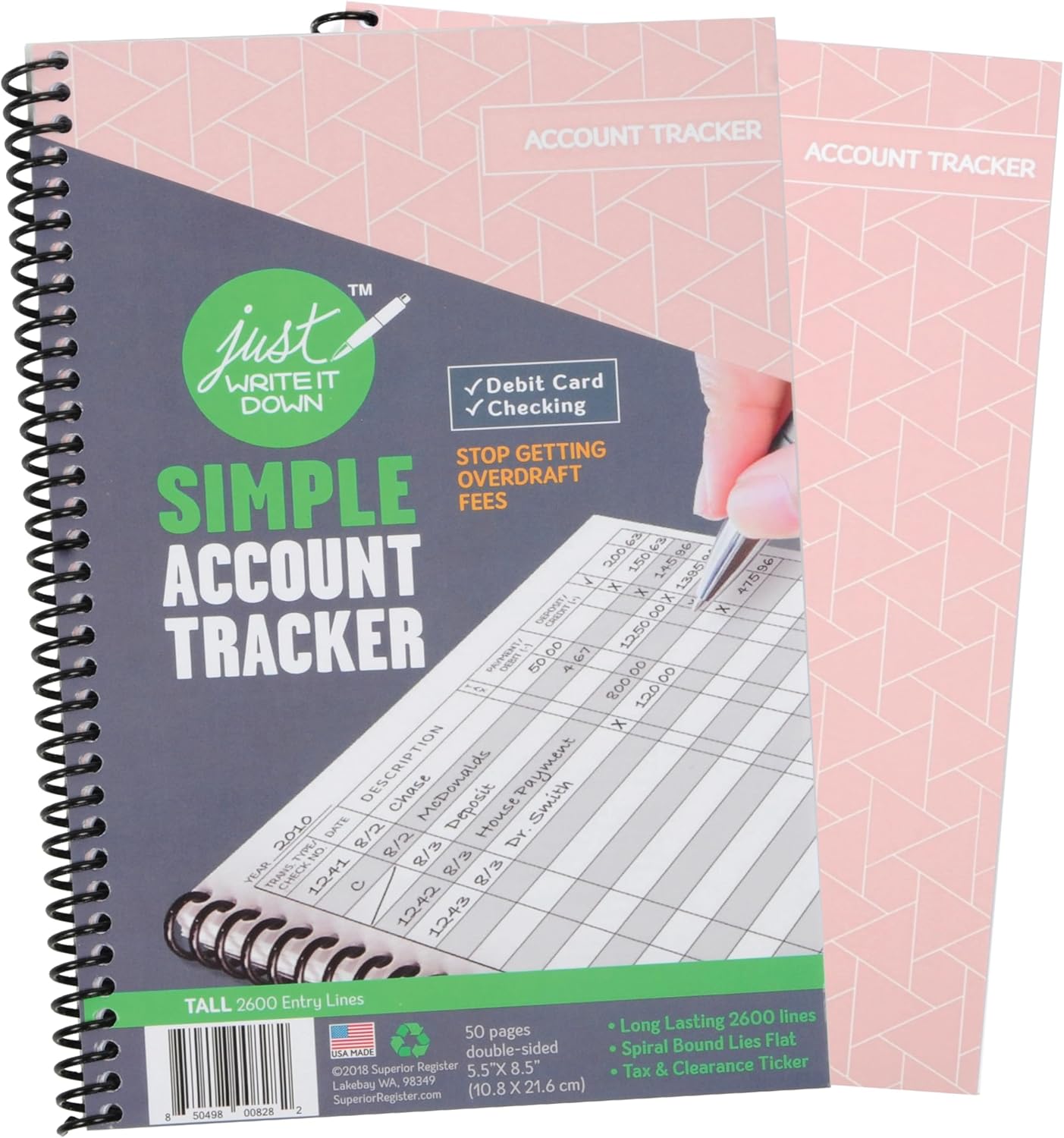 The Superior Register's Premium Check Book Register & Debit Card Ledger Notebook - Checking Account Register, Business Ledger, Cash Log & Expense Tracker - Standard Edition - 1 Pc, Teal