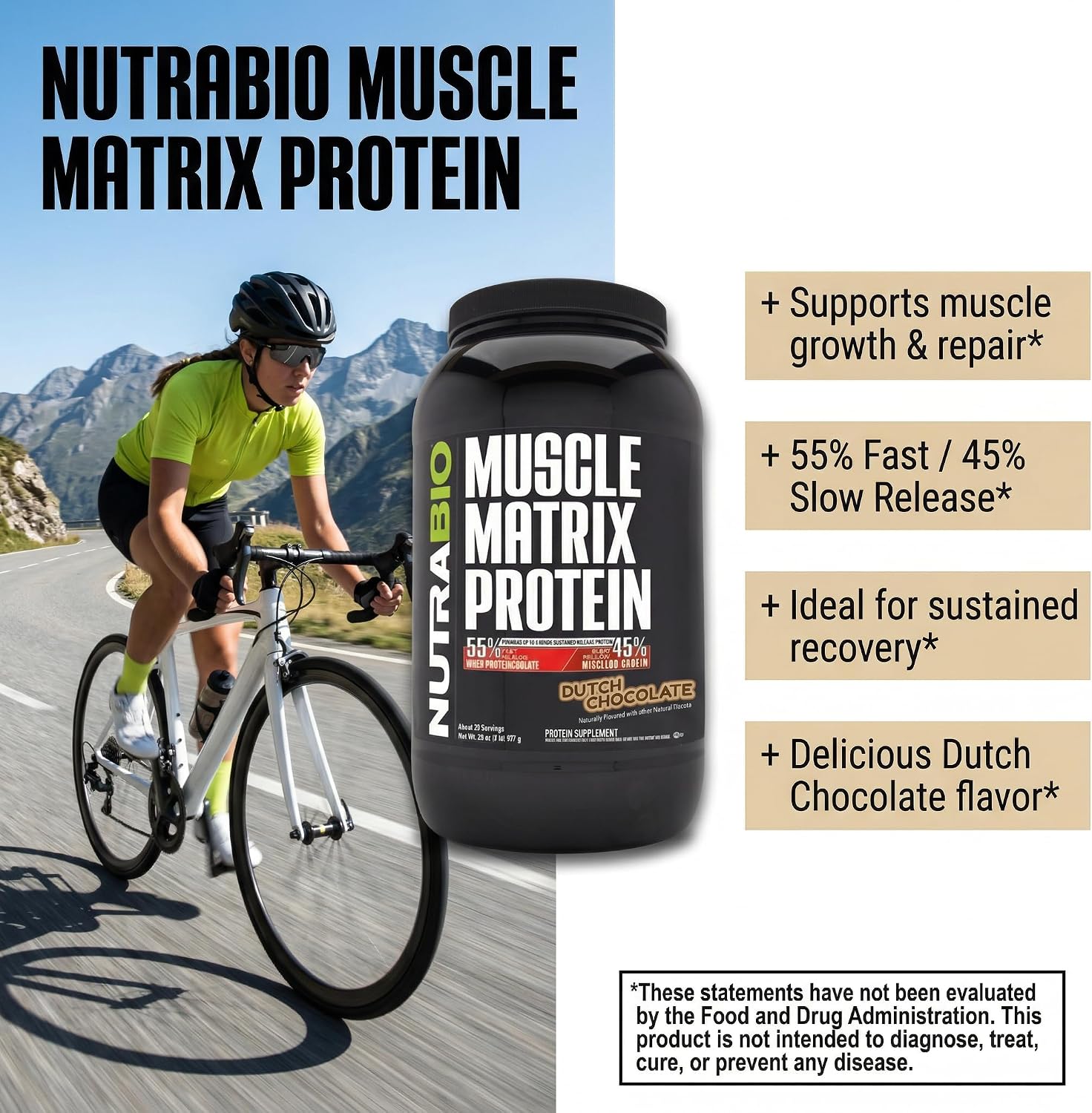 NutraBio Muscle Matrix Protein Powder - 25g of Protein Per Scoop - Whey Isolate and Micellar Casein Combo for Fast and Slow Release - Vanilla - 2 Pounds, 28 Servings