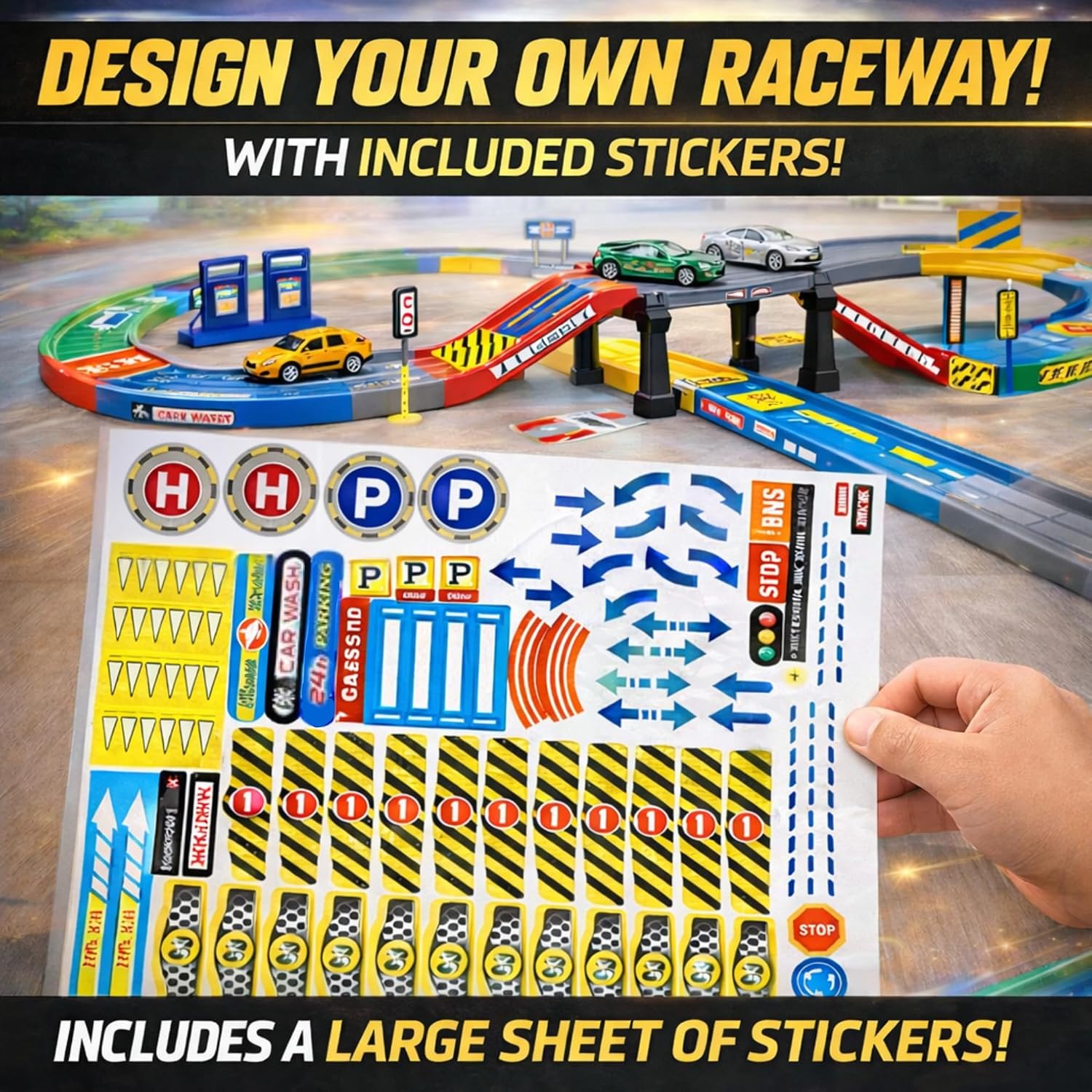 My First Speed Racing Assembly Track Builder Toy Playset - Starter Kit with 6 Diecast Cars, Accessories for Kids