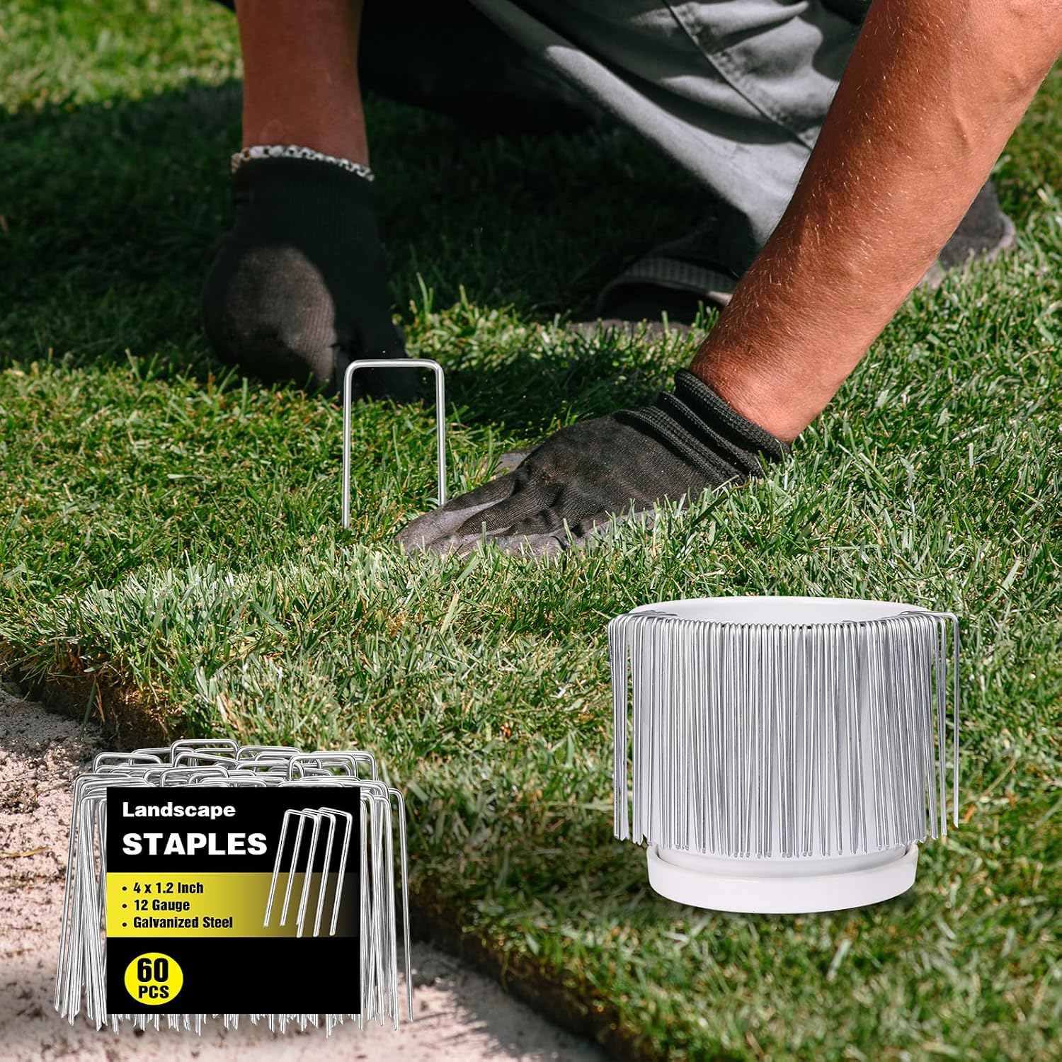 HongWay 240 Pack Landscape Staples 6 Inch, Galvanized Garden Stakes