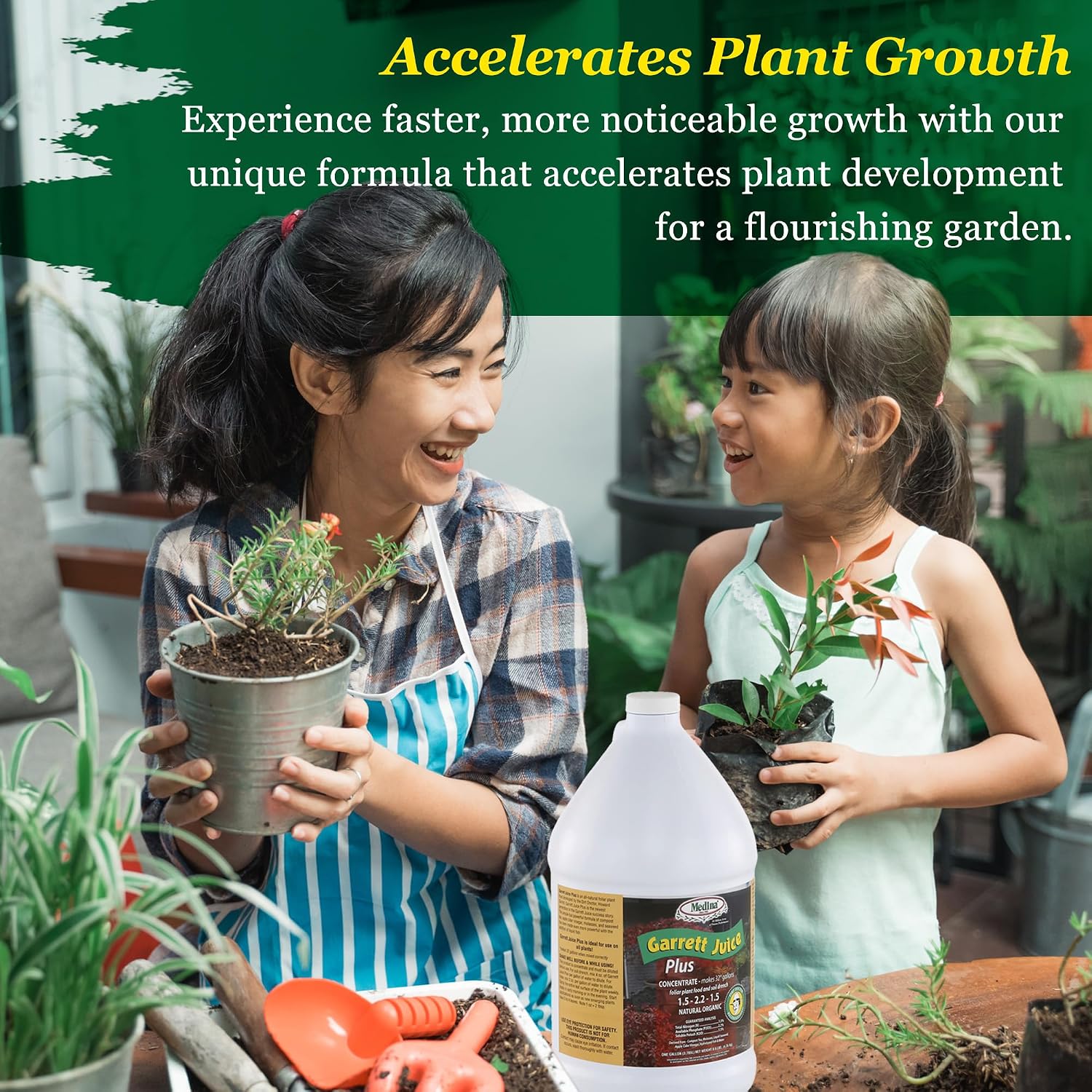 Medina Garrett Juice Plus Liquid Fertilizer, Houseplants & Garden - 1 Qt | Foliar Spray & Soil Drench | Vegetables, Flowers, Lawns & Trees | Seaweed & Fish Hydrolysate | Feed Every 1-2 Weeks