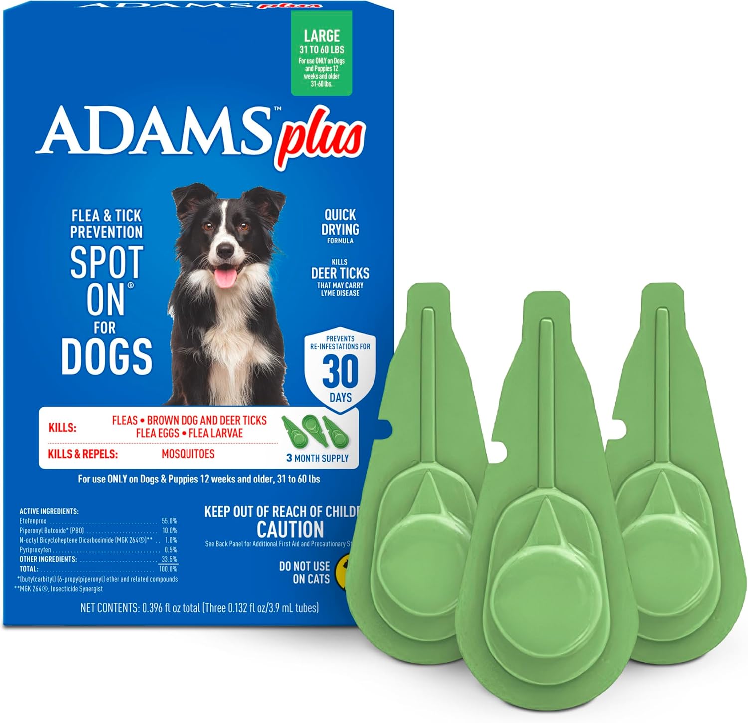ADAMS Plus Flea & Tick Prevention Spot On for Extra Large Dogs, 3 Pack