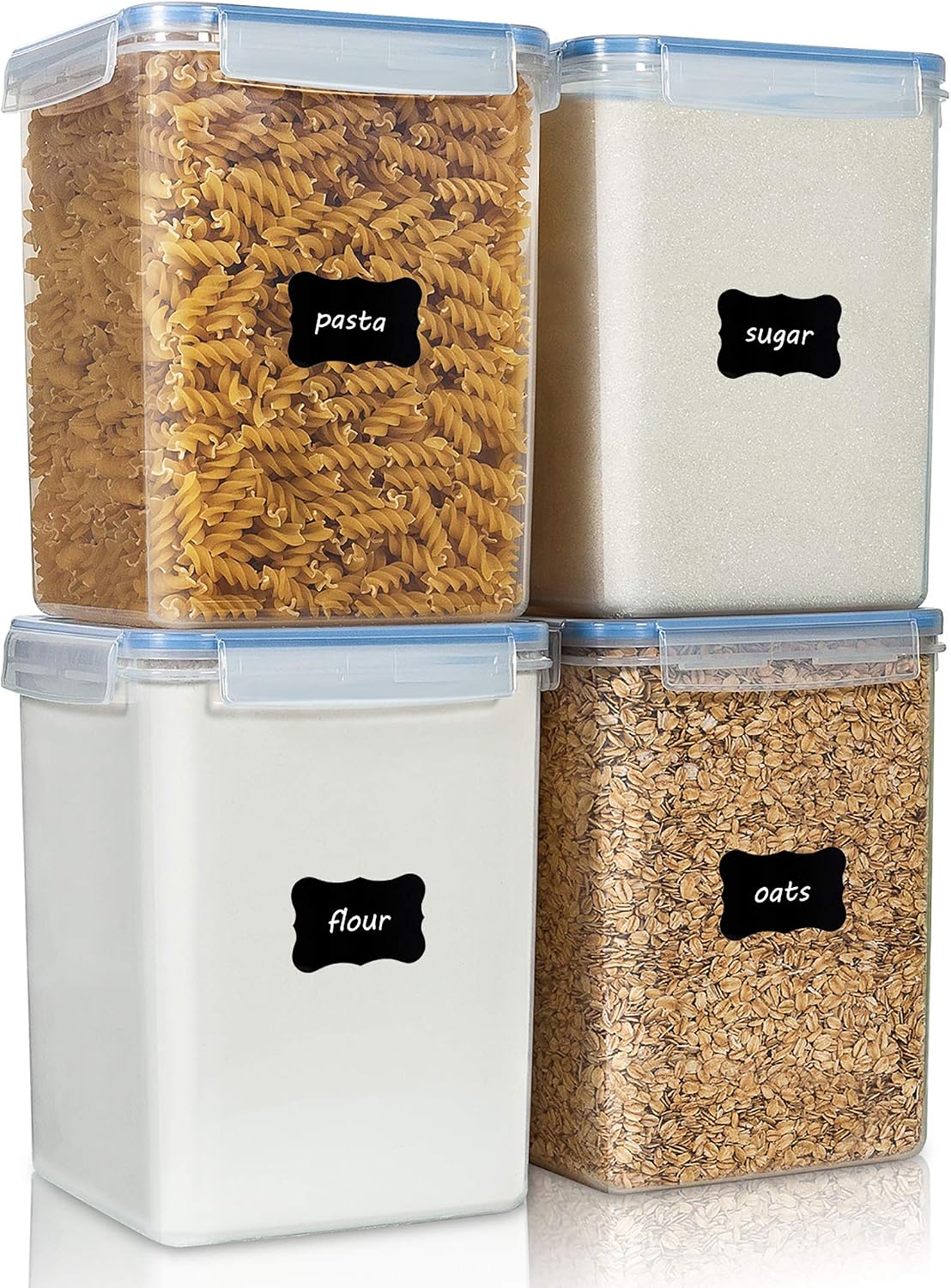 Vtopmart 5.2L Flour Sugar Storage Containers, 4 PCS, Black