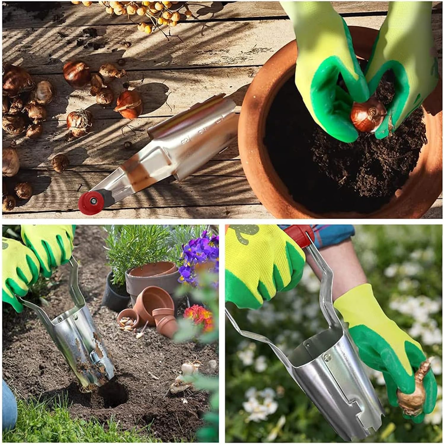 FLORA GUARD Bulb Planter with Depth Markers | Automatic Soil Releasing Seed Bulb Transplanter for Planting/Digging Tulips, Daffodils, Dahlias and More