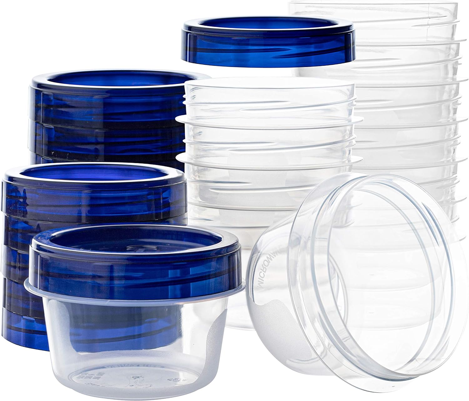 PLASTICPRO Twist Top Deli Containers Clear bottom With blue [32 oz 3 Pack]