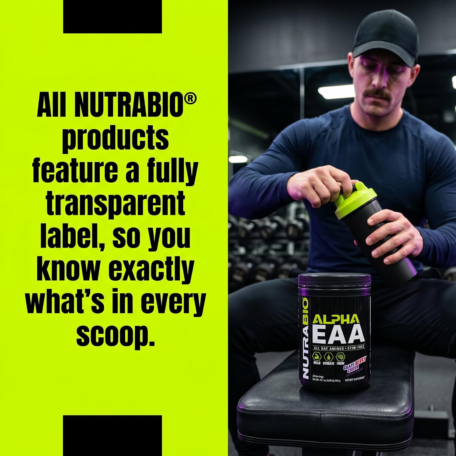NutraBio Alpha EAA - All-Day Amino Acids for Muscle Growth and Hydration - Essential Amino Acids with Nootropics & Adaptogens- Full Spectrum EAA BCAA Powder - 30 Servings - Strawberry Lemon