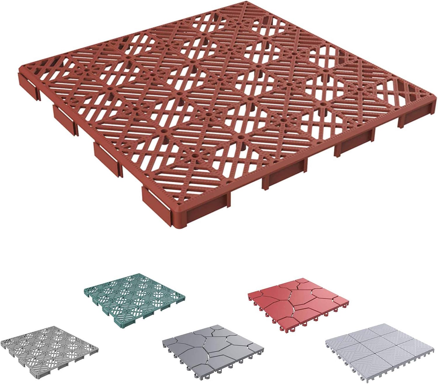 Deck Tiles - 6-Pack Pavers - Polypropylene Interlocking Patio Tiles - Outdoor Flooring for Patio, Porch, Garage, or Pool Deck by Pure Garden (Terracotta)