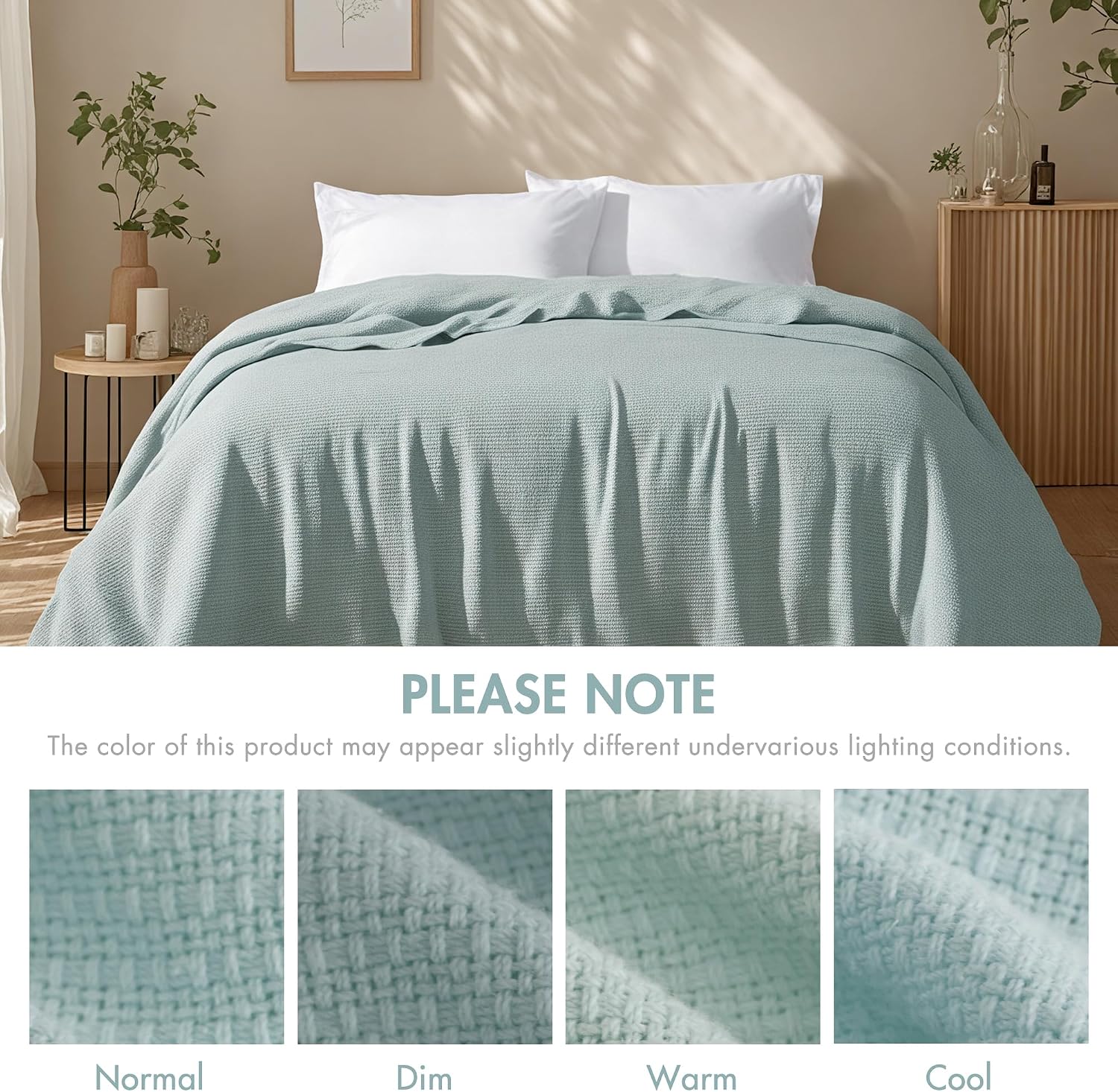 Madison Park 100% Cotton Breathable Queen Size Blanket for Bed, Blue | Freshspun Basketweave, All Season, Farmhouse Classic Bed Cover Full for Summer, OEKO TEX, Warm Home Essential For Couch, Sofa