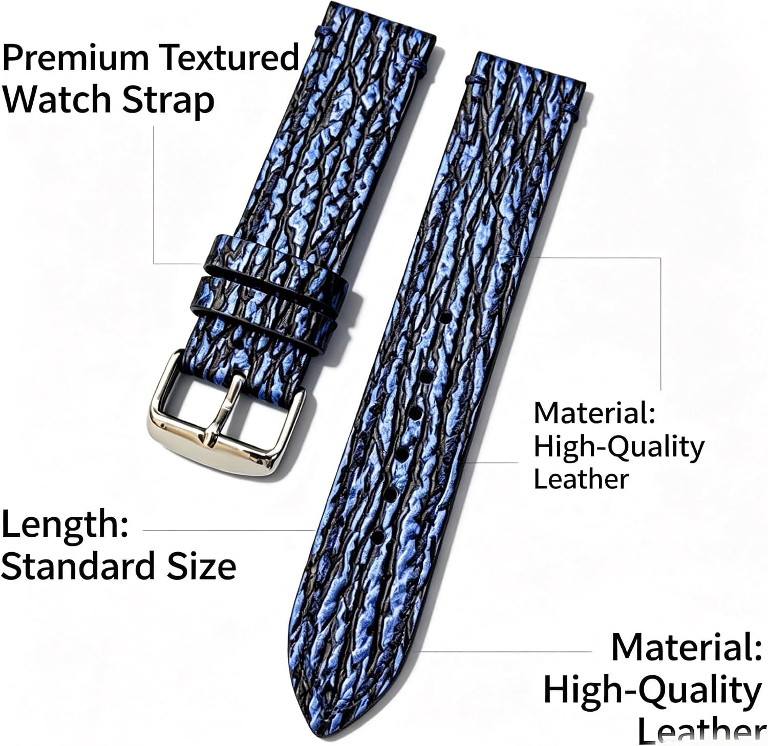 Moran Genuine Leather Watch Band 18mm 19mm 20mm 21mm 22mm 23mm 24mm Calf Grain Watch Strap for Men and Women 18mm Black-Silver Buckle