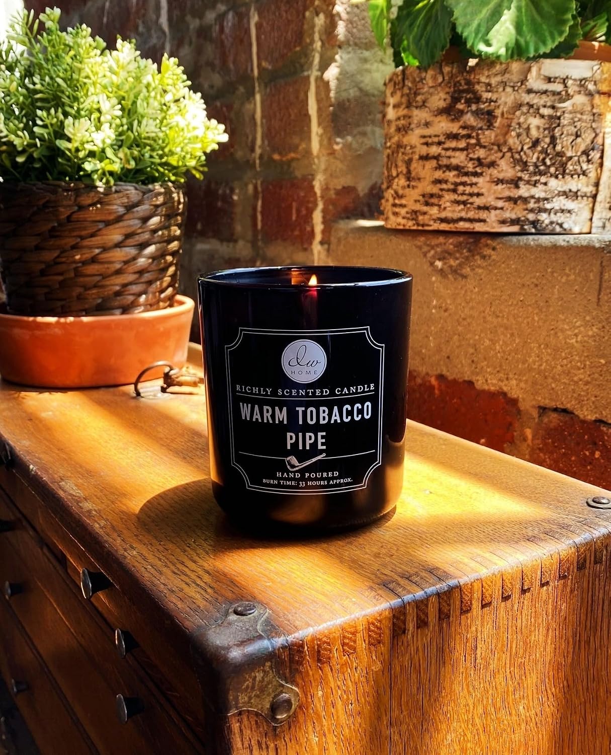 DW Home Warm Tobacco Pipe Scented Candles, 15 oz Large Double Wick Jar, Up to 56 Hour Burn Time, Strong Long Lasting Woodsy Fragrance, Gifts for Men & Women