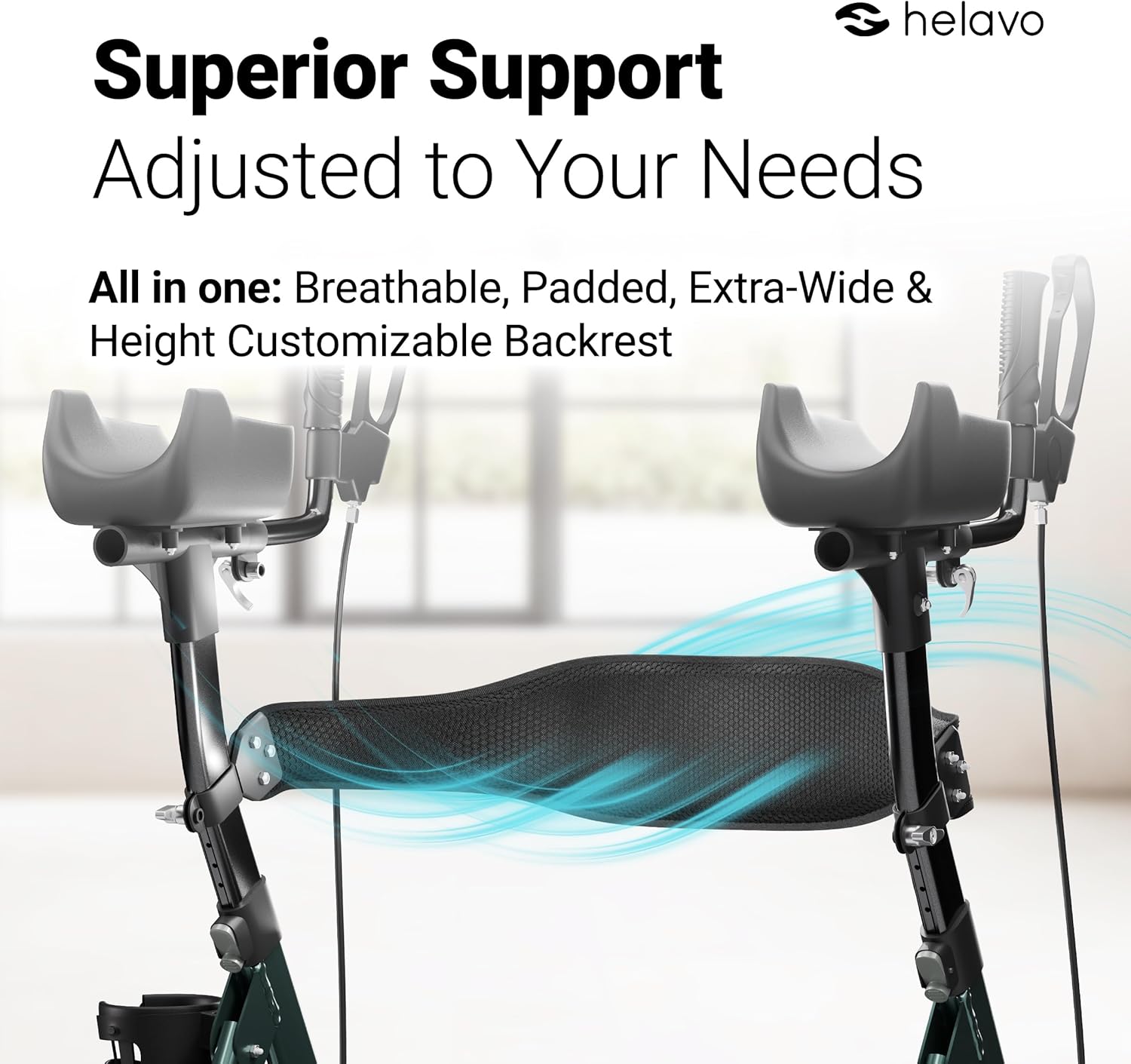 Helavo 28.3" Extra Wide Bariatric Upright Walker, 500 lbs Capacity | All Terrain Tall Standing Rollator, Padded Armrests, Height Adjustable