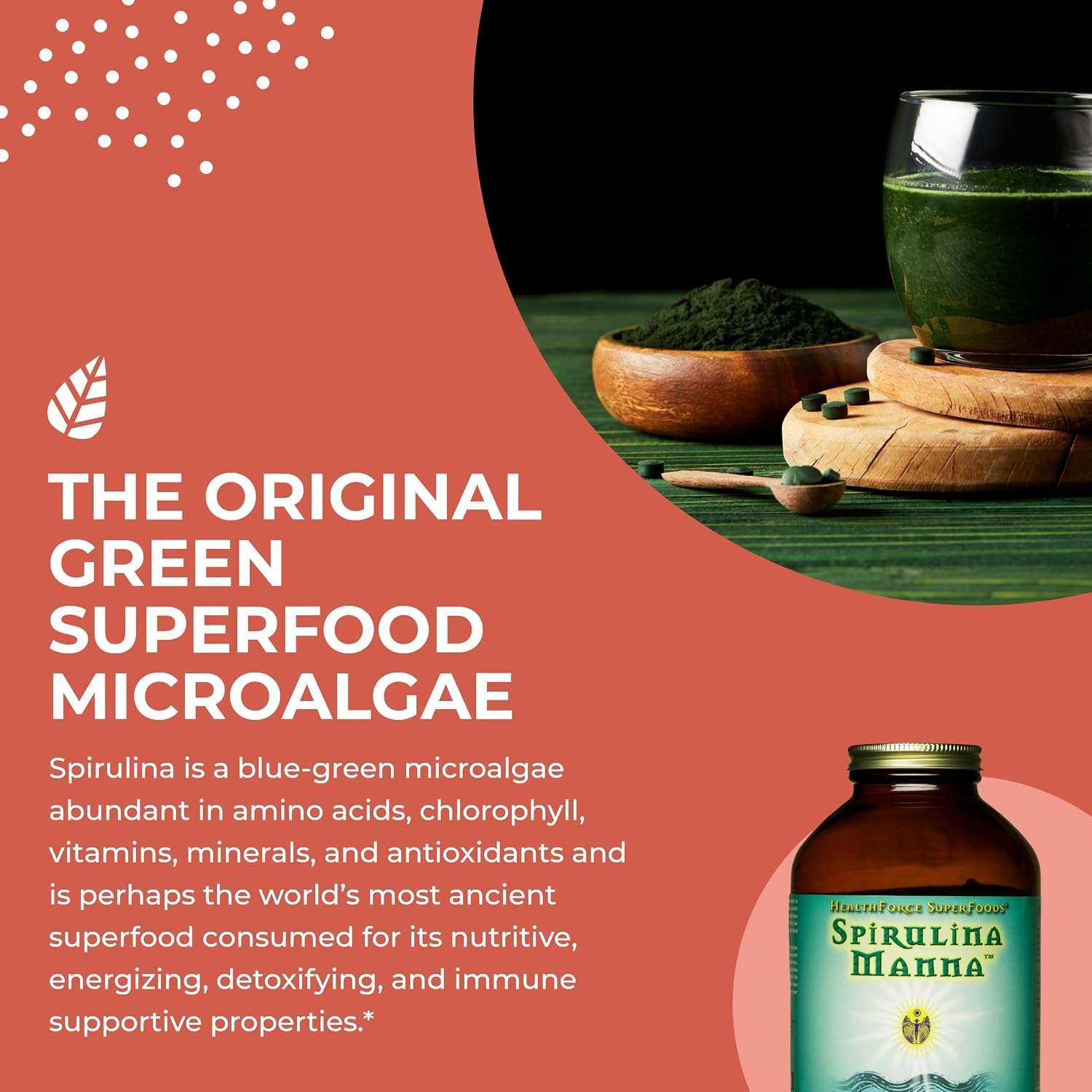 HealthForce SuperFoods Spirulina Manna, All-Natural Nutrient-Rich Superfood, Vitamins, Minerals, Amino Acids, Organic, Vegan, Gluten-Free, Non-GMO