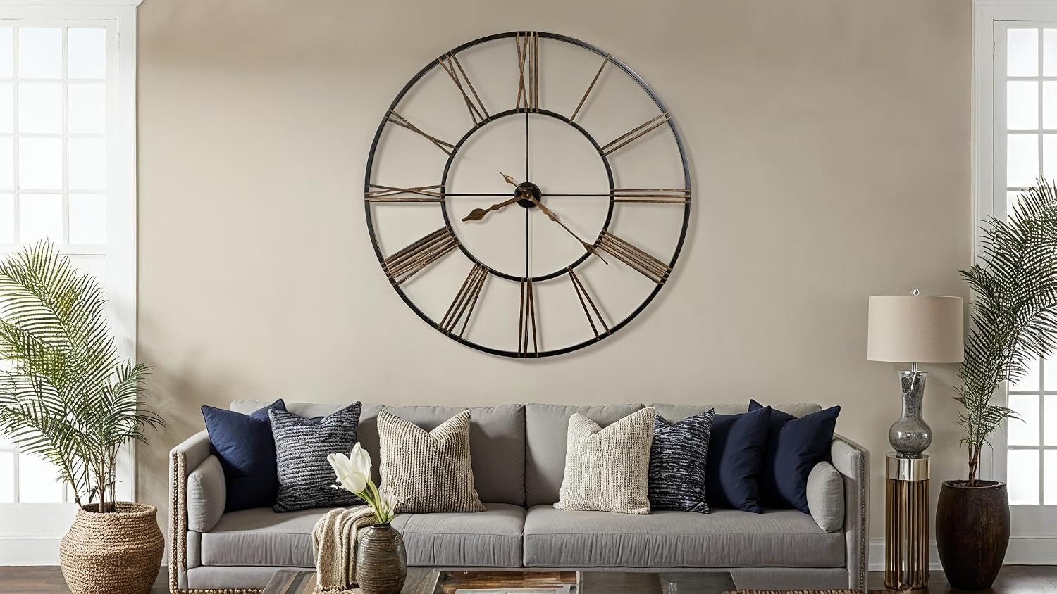 Howard Miller Postema Gallery Wall Clock | Wrought Iron Black Finish | Oversized Analog Clock with Roman Numerals | Quartz Movement | for Bedroom