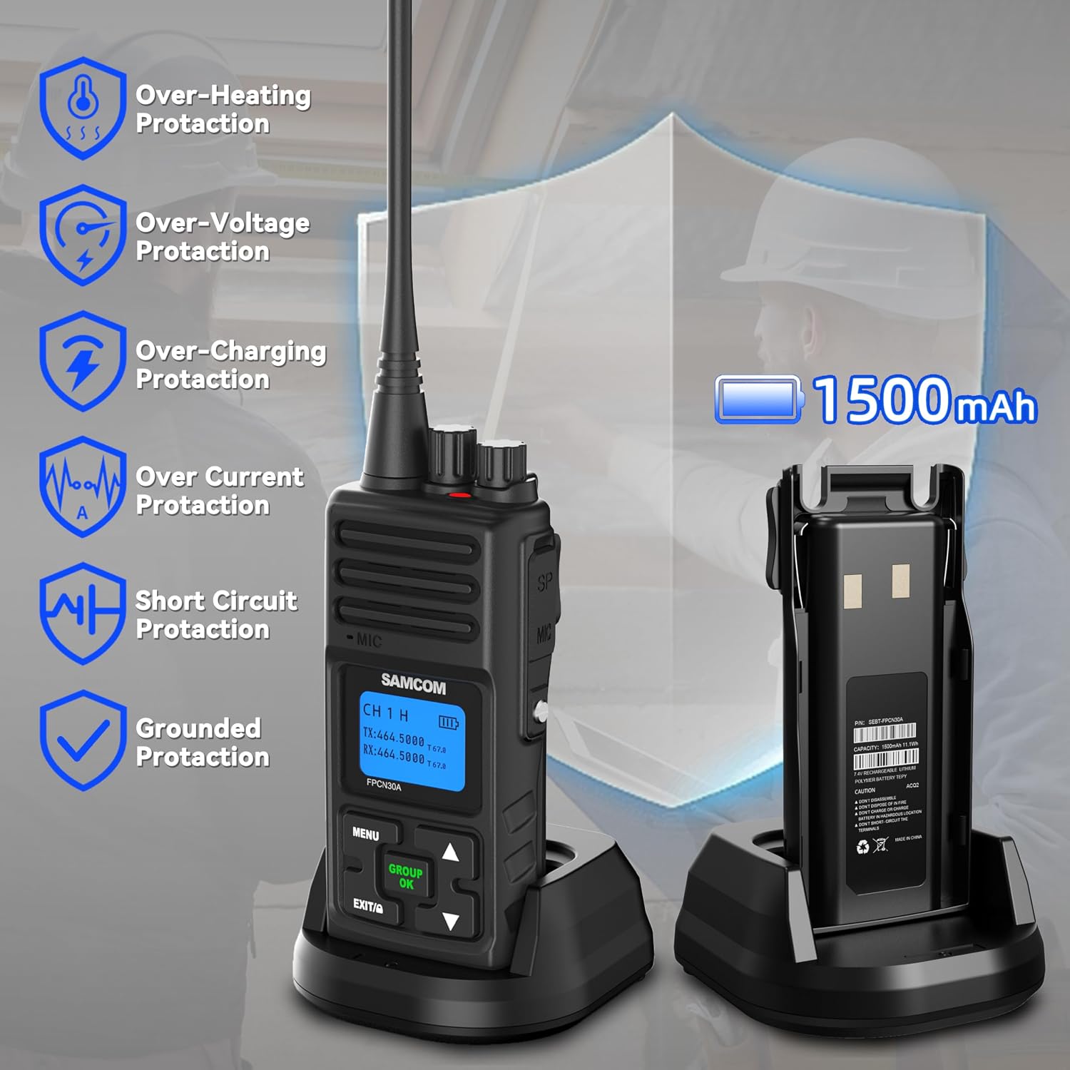 SAMCOM FPCN30A Two Way Radios Long Range 5 Watts Walkie Talkies for Adults Rechargeable 2 Way Radios UHF Handheld Business Group Call Radio 1500mAh